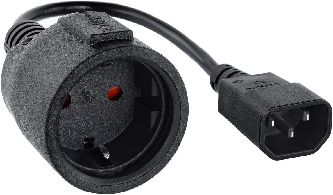 Netzadapterkabel – 1 Stück – Schwarzes Pvc – C14-stecker Auf Cee7-buchse – Für Usv Und Server – 25 Cm