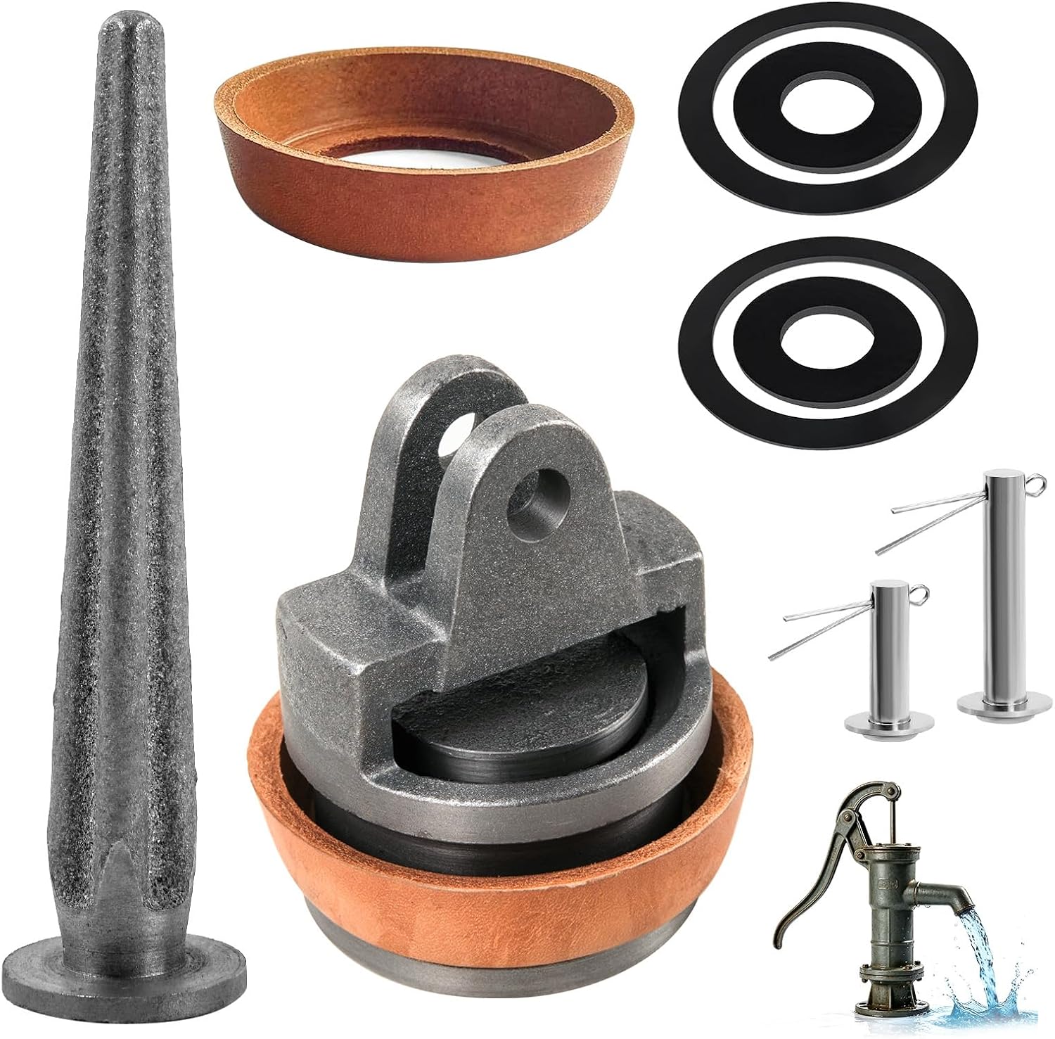 Kolbensatz Für Handpumpe Typ 75 – Leder Und Gusseisen – Komplettes Reparaturset Mit Ventil Und Dichtungen – Für Gartenwasser
