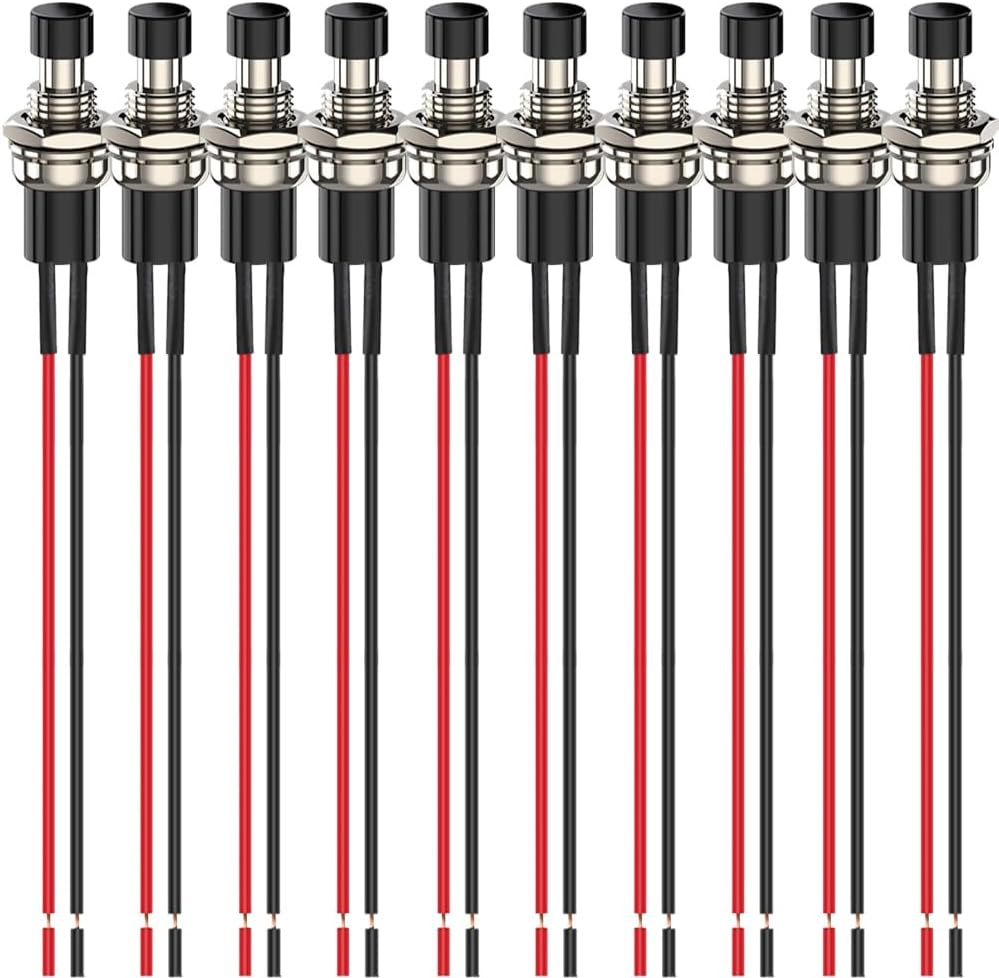 Drucktaster – 10 Stück – 7 Mm, Schwarz – Spst-taster (momentan) – Vorverdrahtet, 3–230 V – Modellbahn