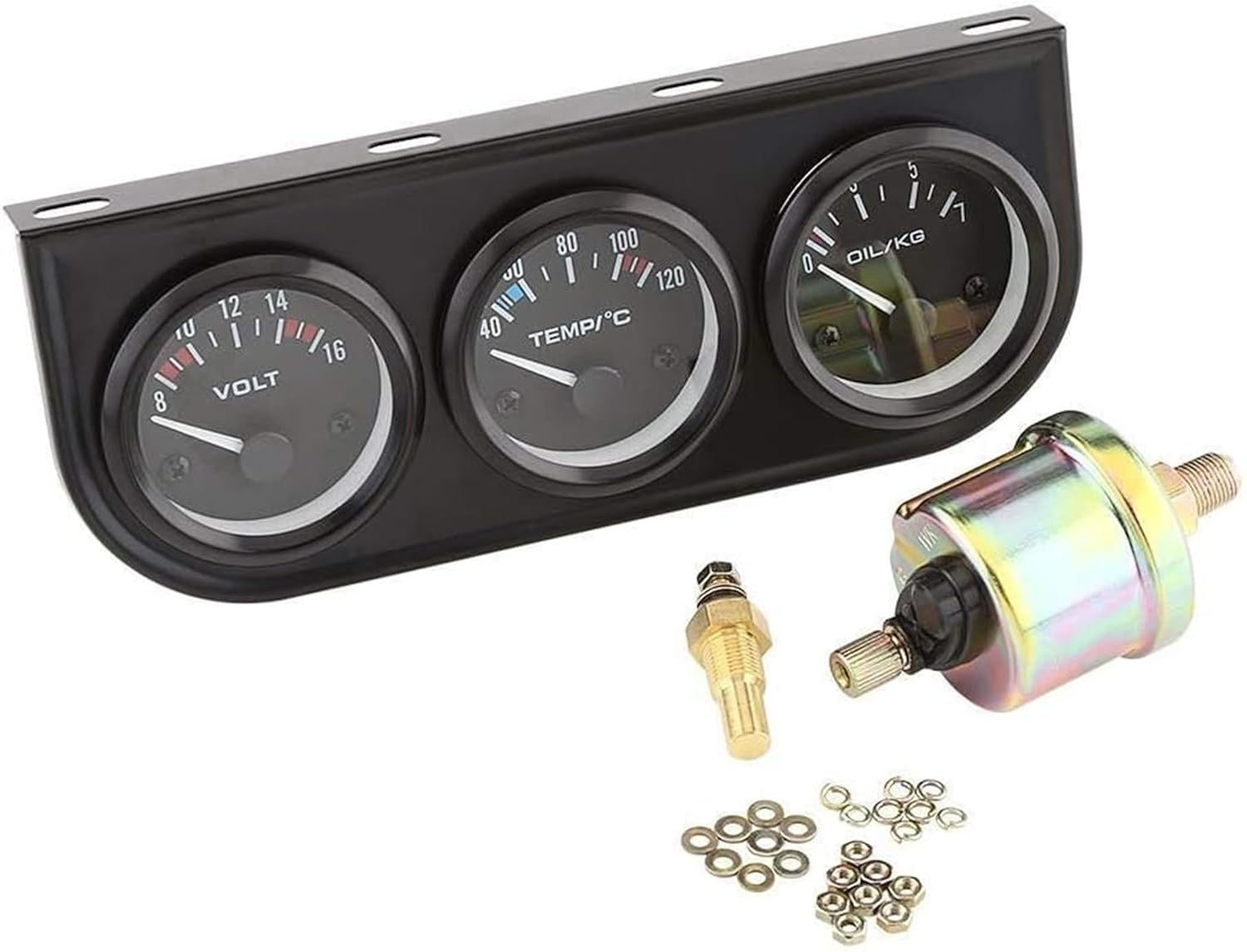 Dreifachanzeige 52 Mm – Voltmeter, Wassertemperaturanzeige, Öldruckanzeige – Schwarzer Edelstahl – 12 V – Lkw/pkw