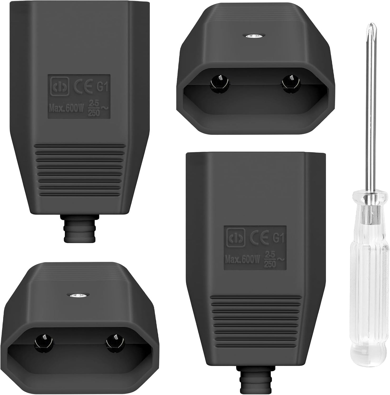 Flacher Elektrostecker (weiblich) – 4er-pack – Pp Und Kupfer – 250 V, 2,5 A – Für Haushaltsgeräte – Schwarz