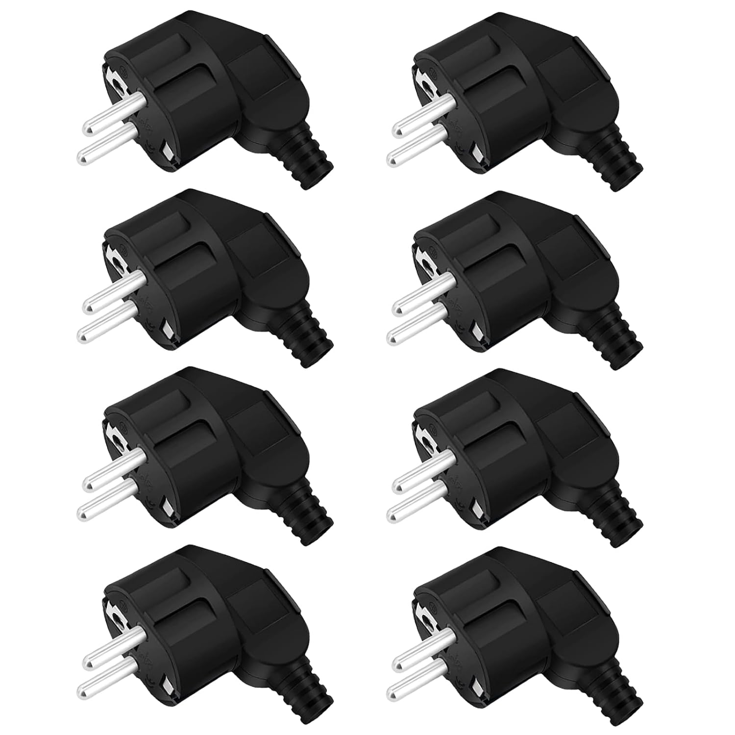 Schuko-stecker – 8er-pack – Polypropylen – Winkelstecker, 250 V, 16 A – Haushaltsgeräte – Schwarz, 8–10 Mm