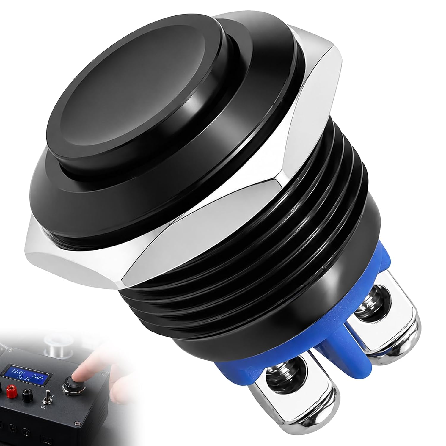 Drucktaster – 1 Stück – Schwarzes Metall – 12 V, Ip20 Wasserdicht – Auto, Motorrad, Boot – 16 Mm
