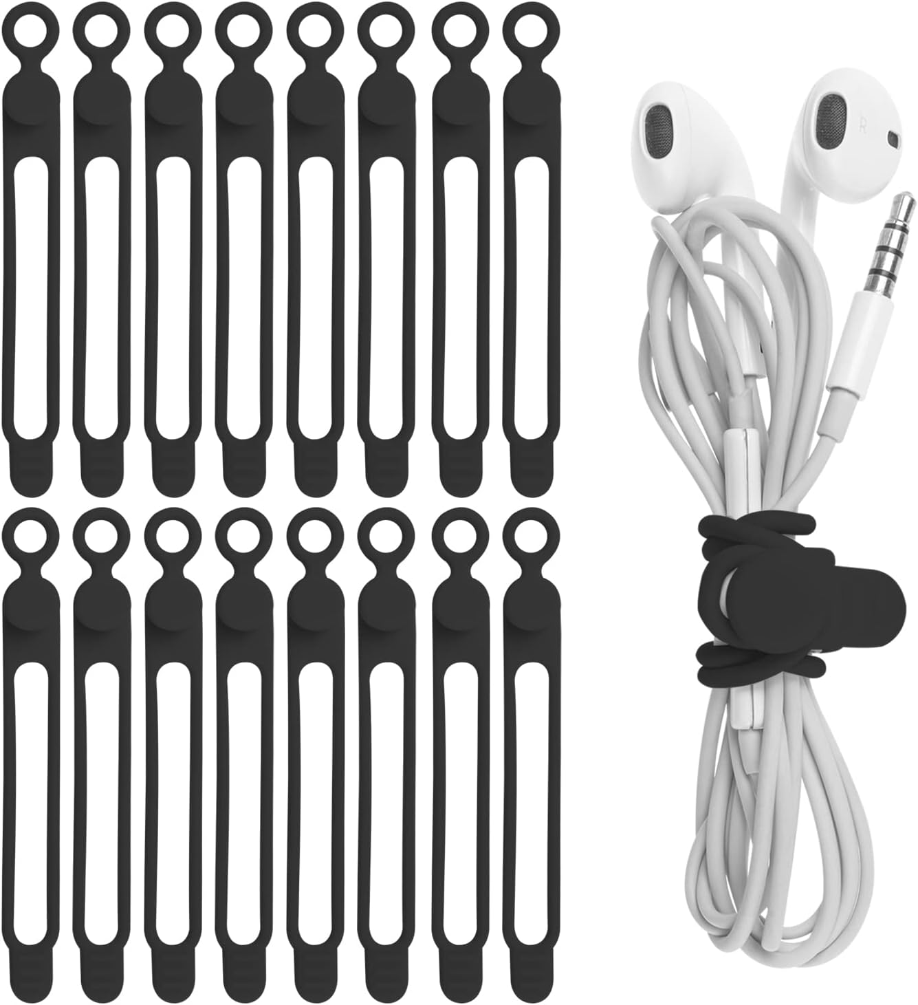 Kabelbinder – 16er-pack – Silikon – Wiederverwendbar – Für Kopfhörer Und Ladegerät – Schwarz