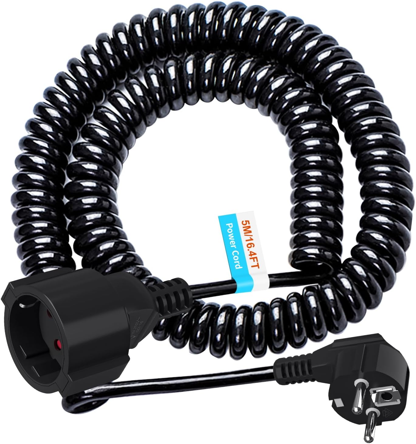 Spiral-verlängerungskabel – 1,05 M Bis 5 M – Schwarzes Pvc – Ip44-winkelstecker – Garten Und Werkstatt