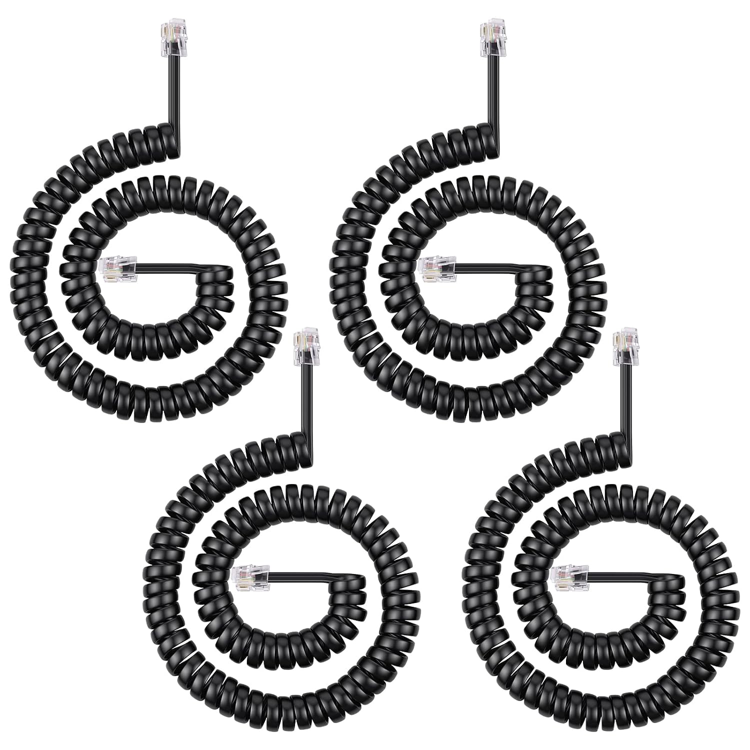 Telefonkabel – 4 Stück – Schwarzes Pvc – 3 M Spiralkabel – Kompatibel Mit Rj9, Rj10 Und Rj22 – Für Büro Und Haushalt