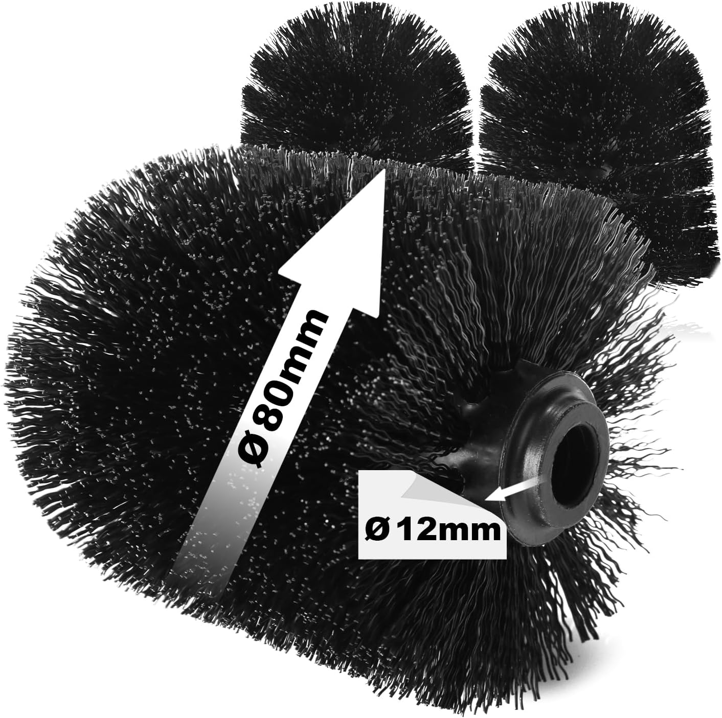 Bürstenkopf – 3-teilig – Schwarzer Kunststoff – 12-mm-gewinde – Für Private Und Öffentliche Toiletten – 8 X 9 Cm