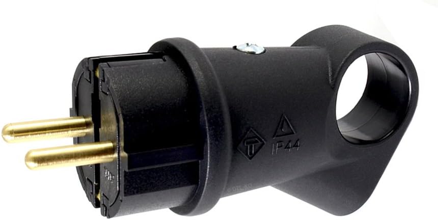 Schuko-stecker Ip44 – 1 Stück – Schwarzes Gummi – 16 A 250 V – Außenbereich