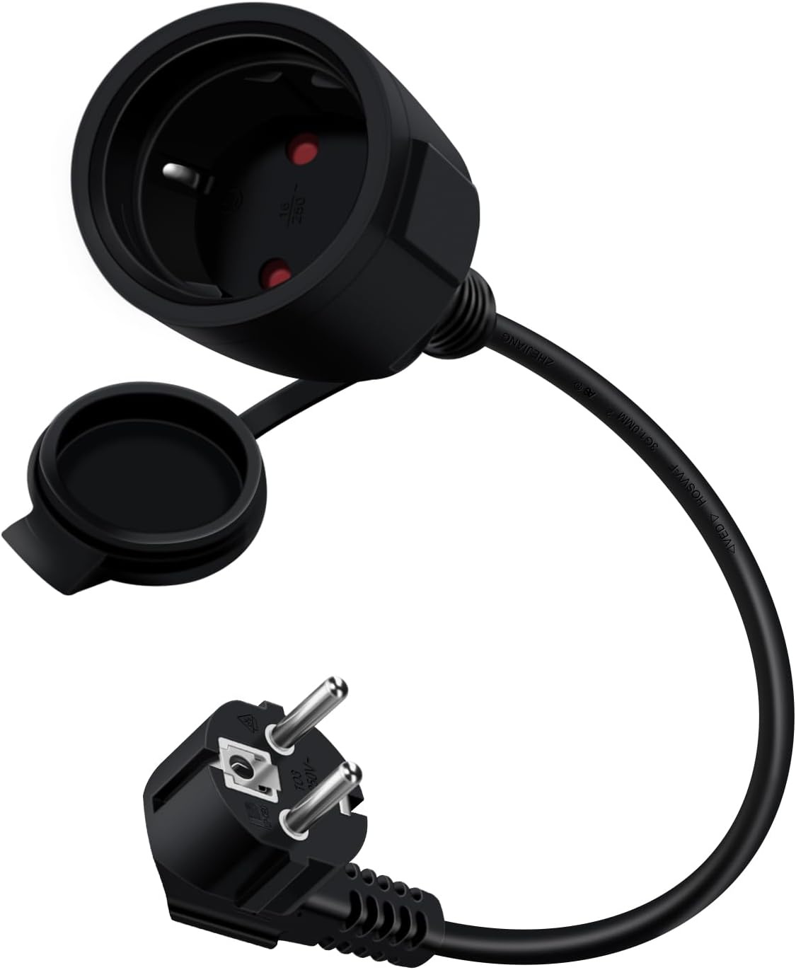Schuko-winkelverlängerungskabel – 1 Stecker – Schwarzes Pvc – Ip44 Wasserdicht – Für Den Innen- Und Außenbereich Geeignet – 0,5 M