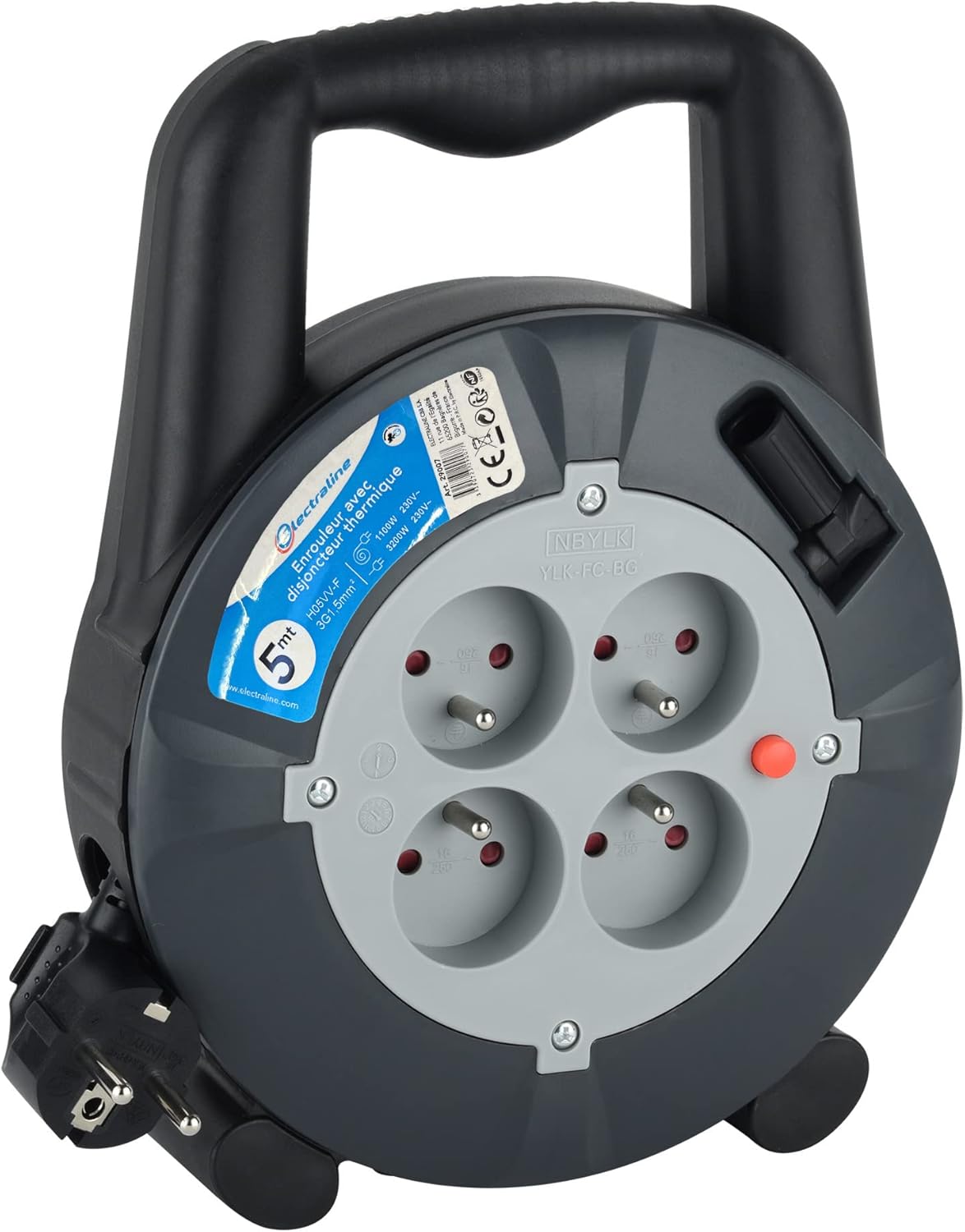 5 M Kabeltrommel – 16 A – 3g 1,5 Mm² Kabel – Schwarz – Kindersicherung – Für Den Heimgebrauch