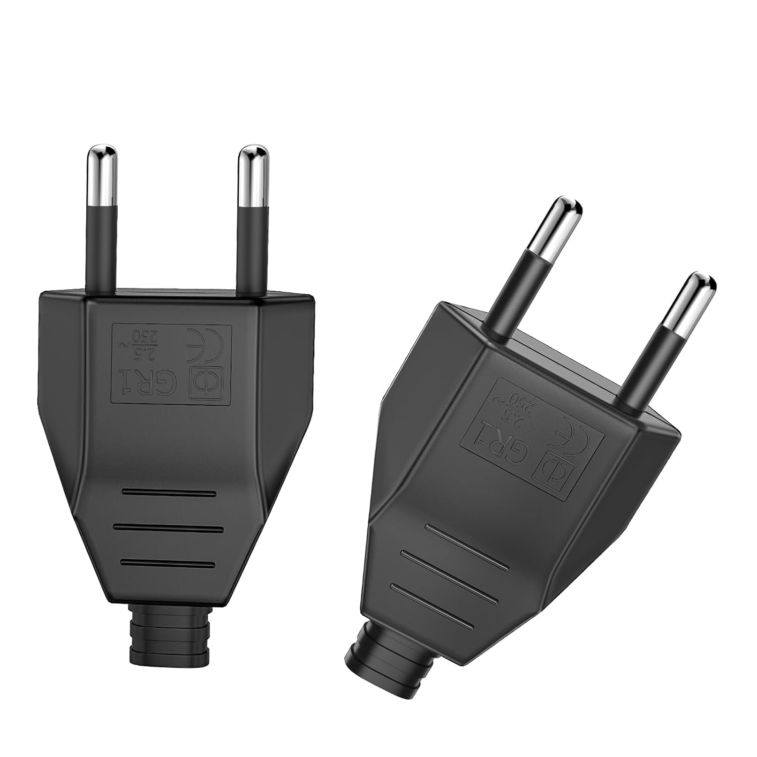 Euro-flachstecker, 2er-pack – 2-poliger Kupferstecker – 250 V, 2,5 A, Schwarz