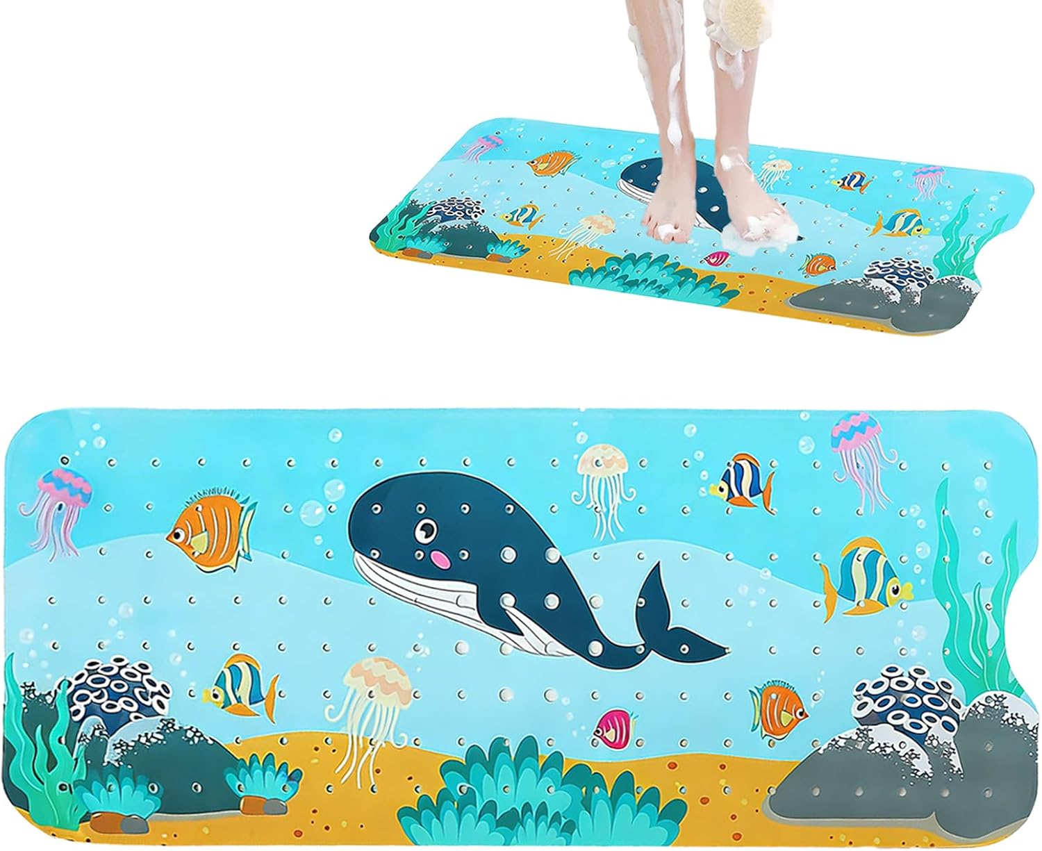 Duschmatte – 1 Stück – Pvc – Rutschfest Mit Saugnäpfen – Schwarzes Wal-muster – 40 X 100 Cm