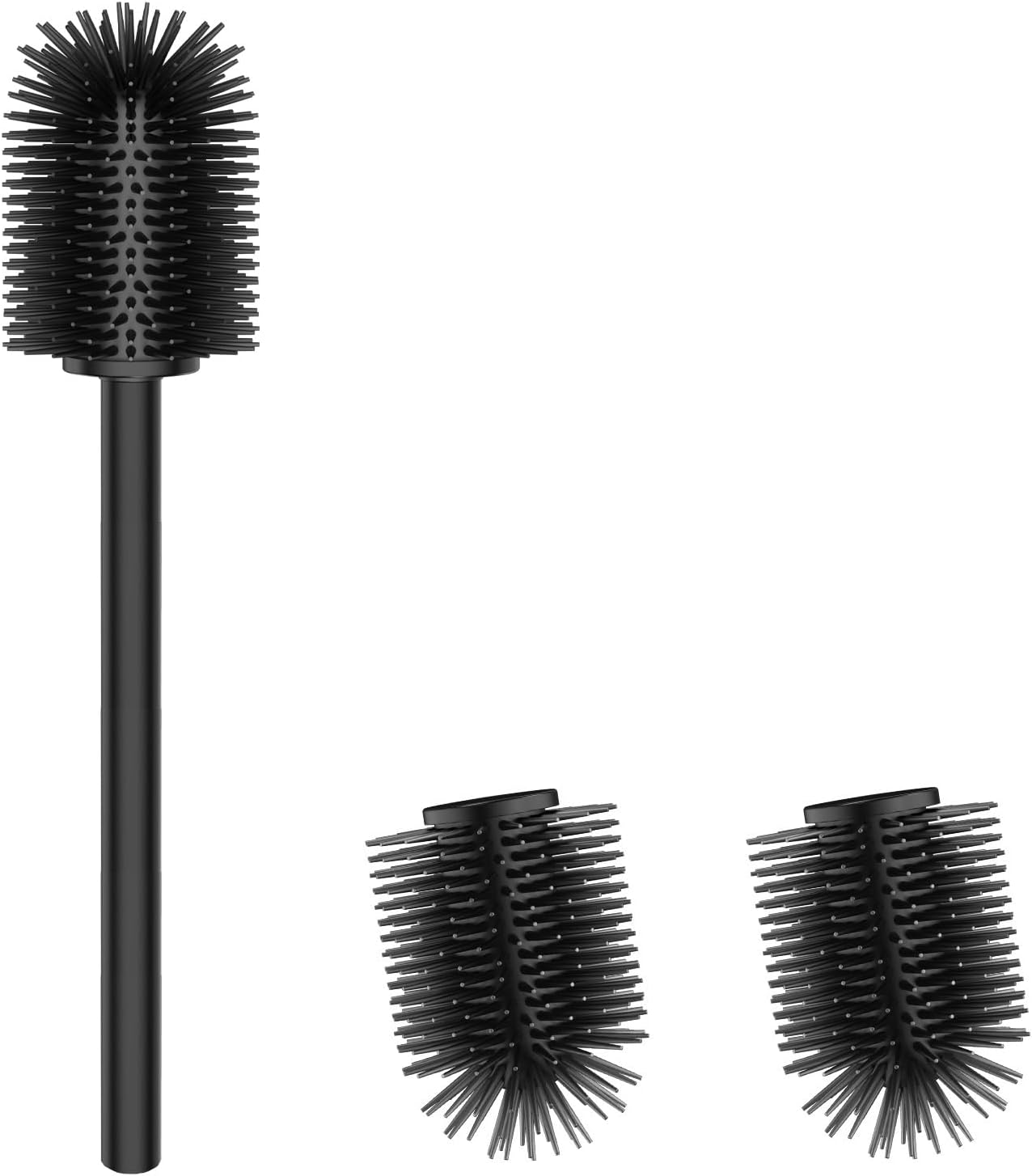 Silikon-toilettenbürste Mit 2 Bürstenköpfen, 7 Cm Durchmesser, Edelstahl 304 Für Die Badreinigung (schwarzes Tpr)