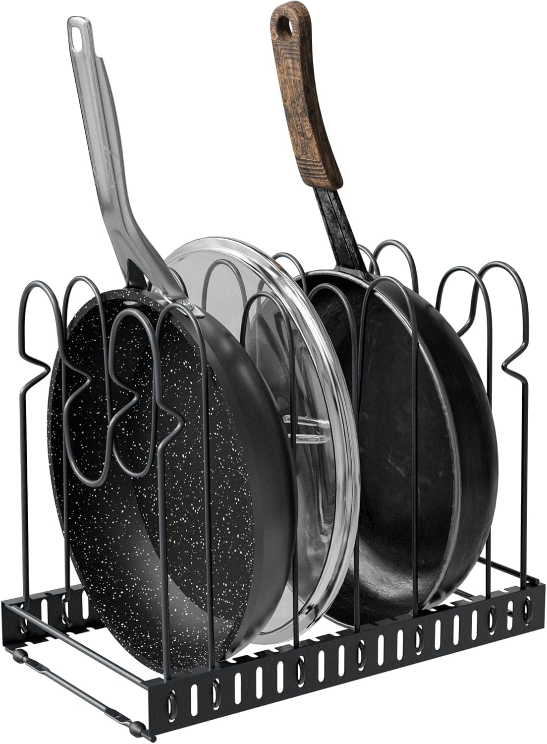 Topf- Und Pfannenorganizer – 6 Verstellbare Fächer – Schwarzer Stahl – Küchenaufbewahrung Für Deckel Und Töpfe – Maße: 20 X 24 X 30 Cm