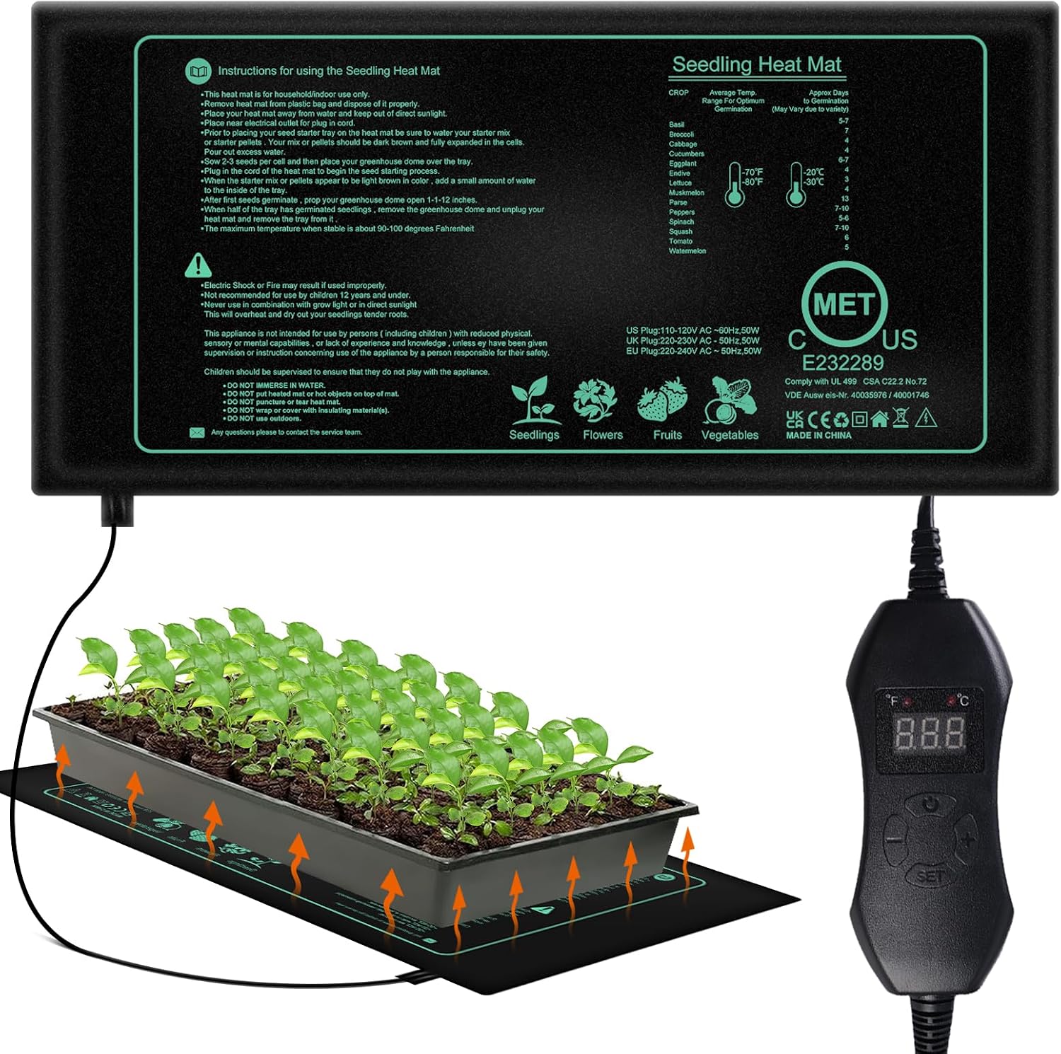 Pflanzenheizmatte – 1 Stück – Wasserdichte Folie – Integriertes Thermostat 50 W – Für Gewächshäuser Und Anzucht – 52 X 25 Cm
