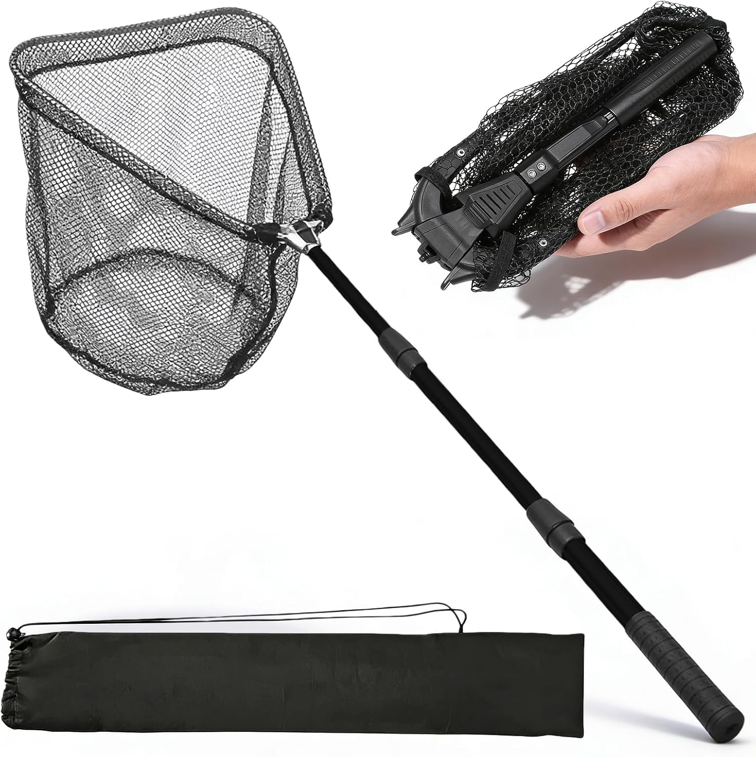 Teleskop-kescher – 1-teilig – Aluminiumlegierung Und Nylon – 130 Cm Verstellbarer Griff – Für Karpfen-, Forellen- Und Teichangeln – Schwarz