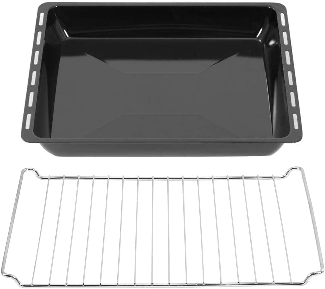 Tiefes, Emailliertes Backblech Mit Rost – 1 Set – Emaillierter Stahl – Pyrolysebeständig – Für Braten Und Aufläufe – 45,5 X 37,5 X 6 Cm