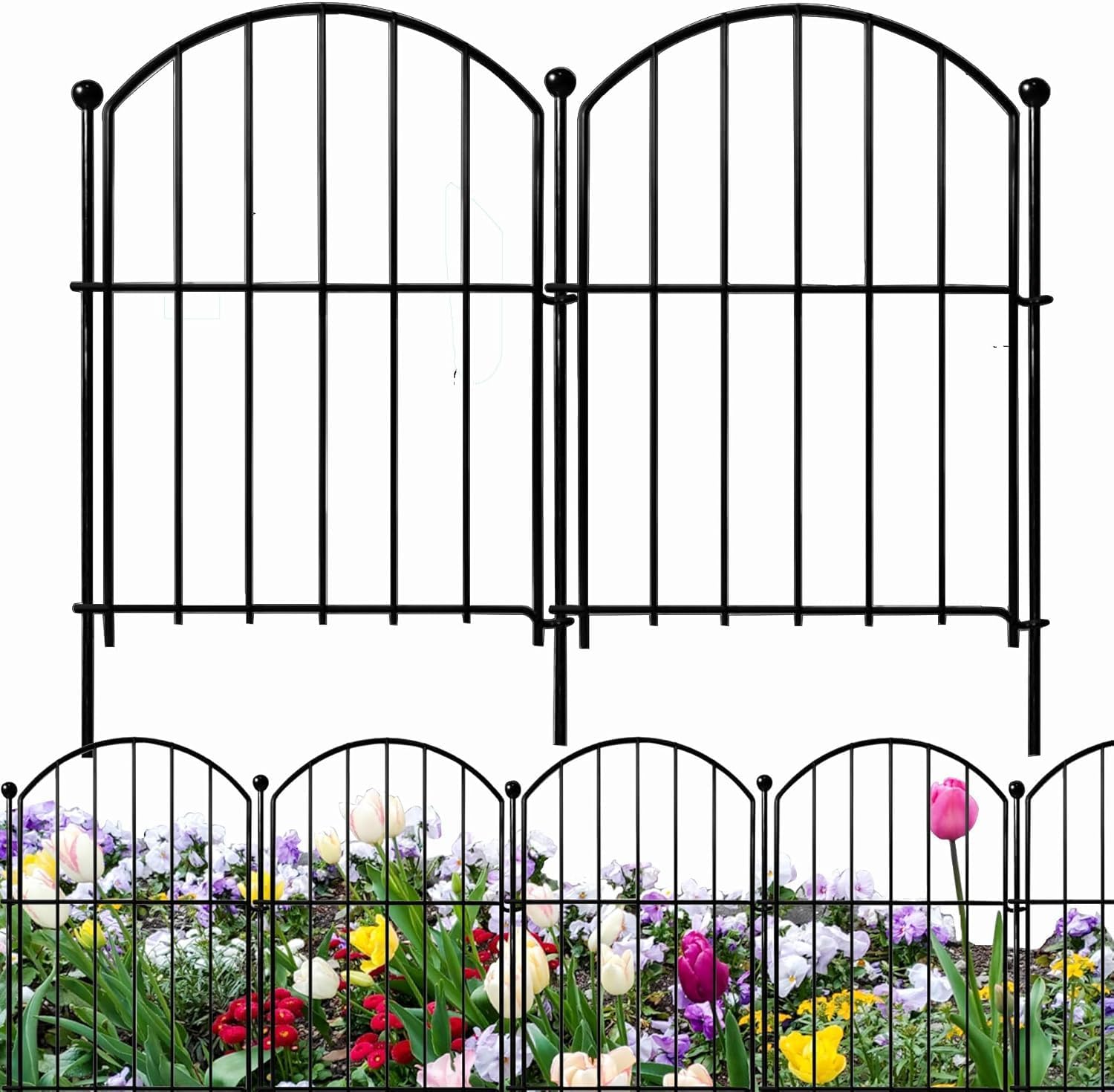 10-teiliges Metall-gartenzaun-set – Halbkreisförmiger Zaun Aus Schwarzem Stahl – Robuster, Dekorativer Zaunrand – Für Blumenbeete Und Wege – 43 Cm X 3,3 M