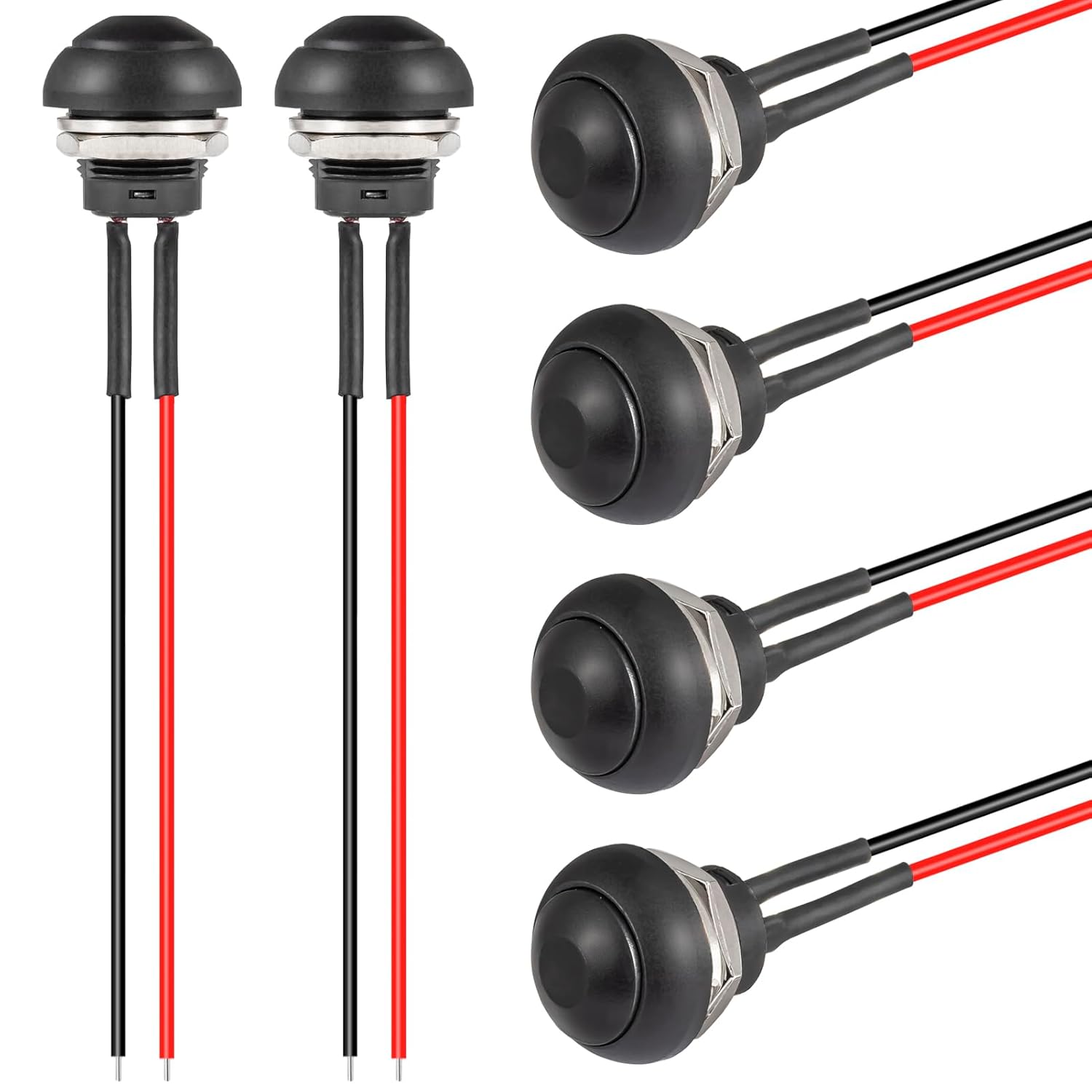 12-mm-drucktaster – 6 Stück – Schwarz, Wasserdicht – Vorverdrahteter Momenttaster – Elektronik Und Industrie – 12 Cm Kabel