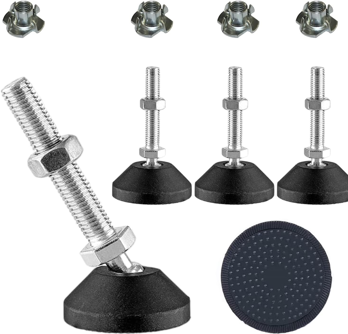 M8 Nivellierfüße – 4er-set – Stahl Und Polyamid – Höhenverstellbar, 450 Kg – Möbel Und Industrie – 50 X 50 Mm, Schwarz