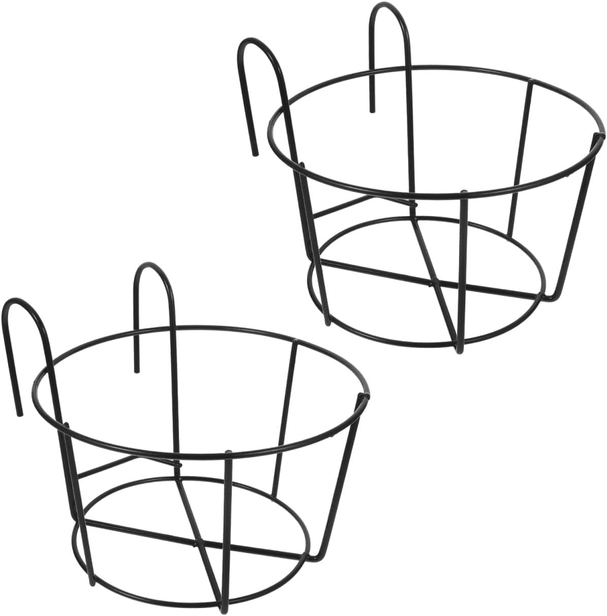 Set Mit 2 Runden Blumentopfhaltern – Schwarzes Metall – Werkzeuglose Montage – Für Balkon, Garten, Zaun – 31 X 25 X 20 Cm