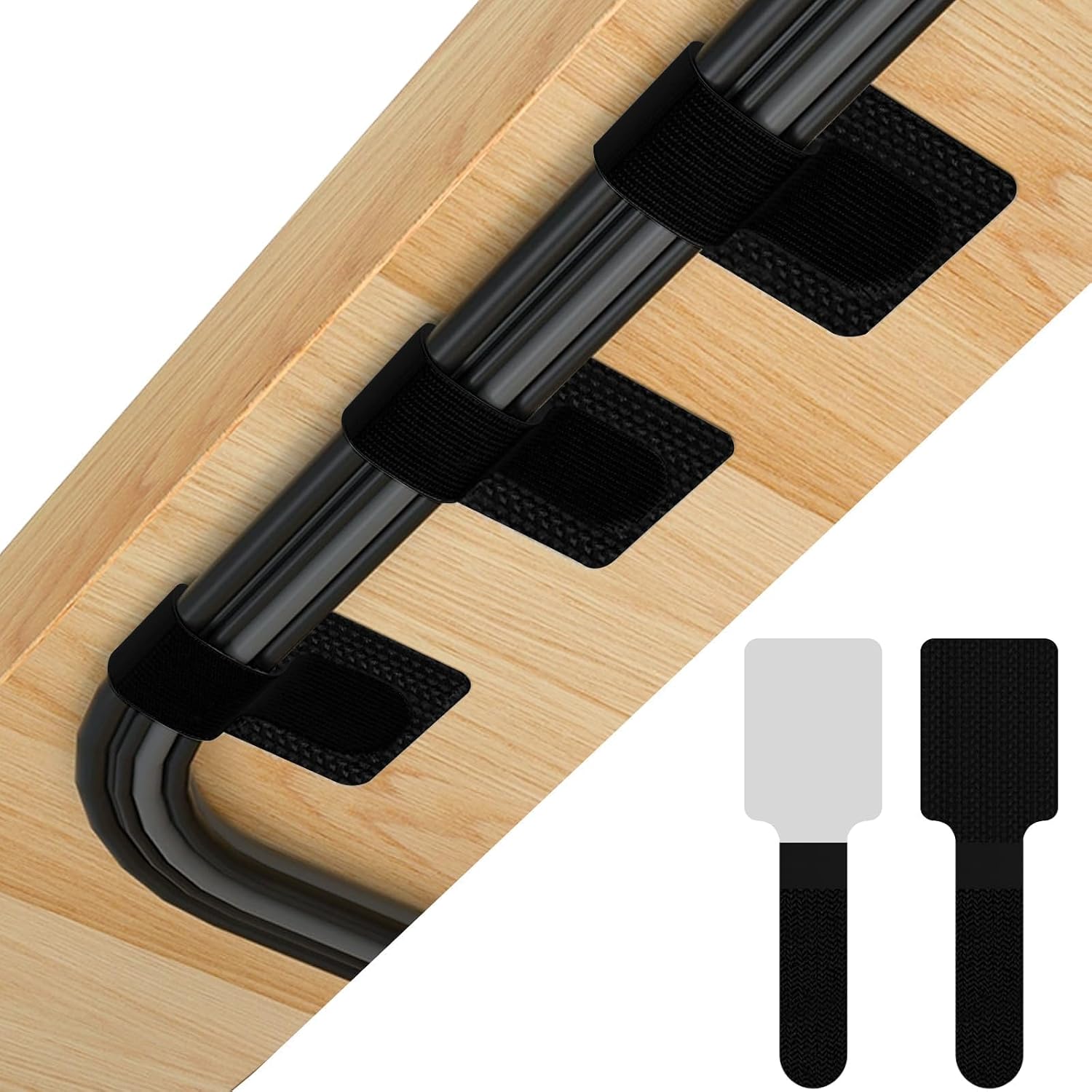Kabelmanagement-set – 60 Streifen – Strapazierfähiges Nylon – Stark Klebend – Büroorganisation – Schwarz