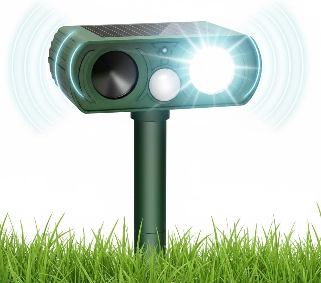 Solarbetriebenes Katzenabwehrgerät – 1 Stück – Robustes Abs – Ultraschall Und Led – Schutzart Ipx5 – Garten, Hof, Terrasse – Schwarz