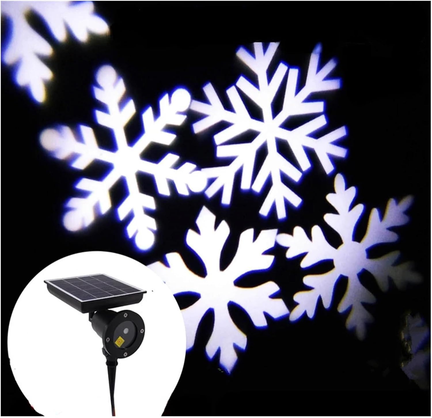 Solar-schneeflockenprojektor – 1 Stück – Schwarzes Abs – Rotierende Weiße Und Farbige Leds – Gartendekoration Für Weihnachtsfeiern – 5 M Reichweite