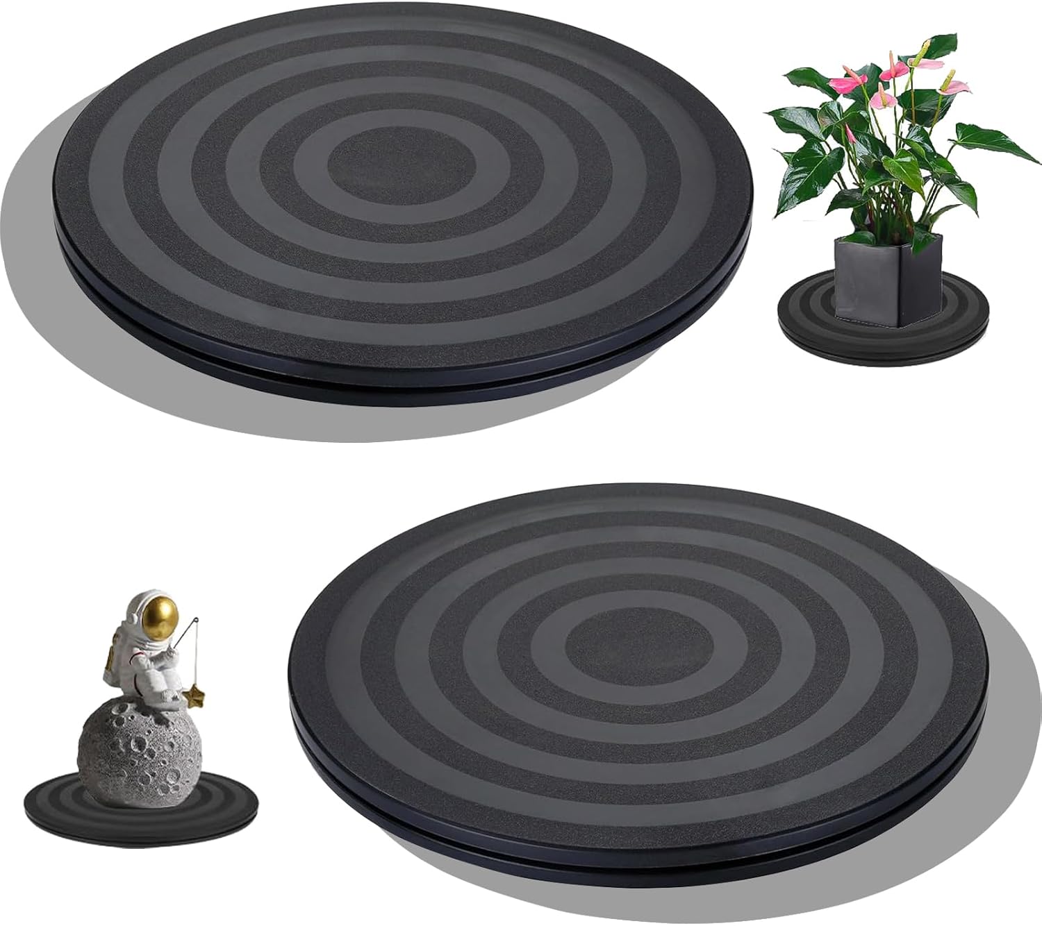 Drehteller – 2er-set – Schwarzer Ps-kunststoff – 360°-drehung – Für Küche Und Heimwerkerprojekte – Durchmesser 20 Cm