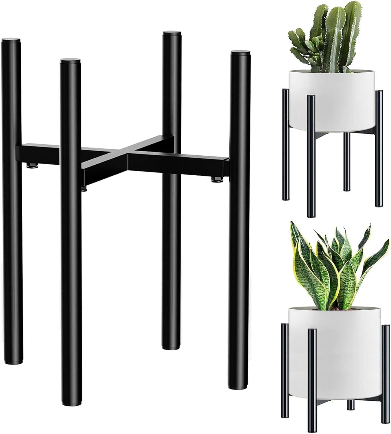Pflanzenständer Aus Metall – 1 Stück – Höhenverstellbar, Schwarzer Stahl – Höhenverstellbar 24–36 Cm – Für Den Innen- Und Außenbereich Geeignet – Für Töpfe Mit 20–30 Cm Durchmesser