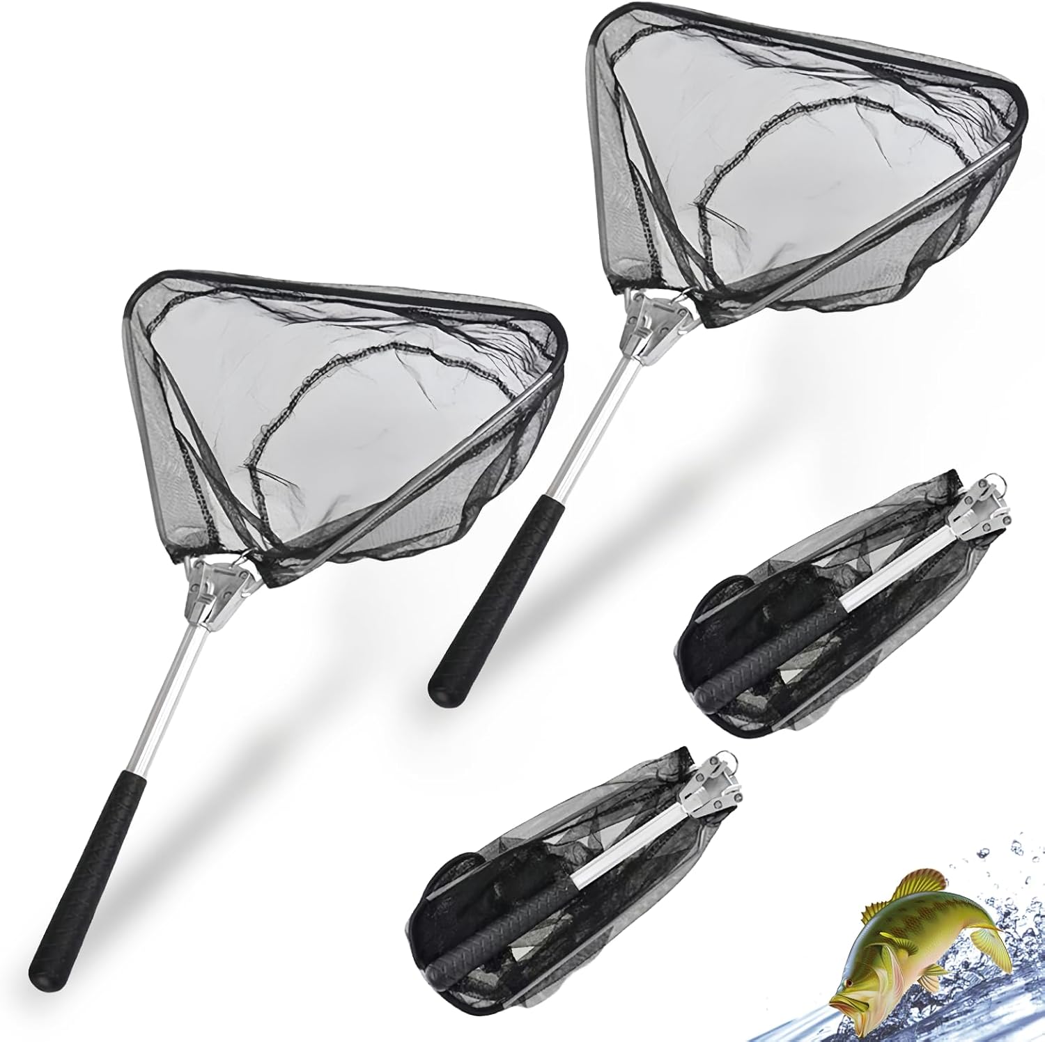 Set Mit 2 Teleskop-keschern – Aluminium Und Robustes Netzgewebe – Ausziehbarer Griff Zum Angeln Und Gärtnern – Schwarz – 33 Cm