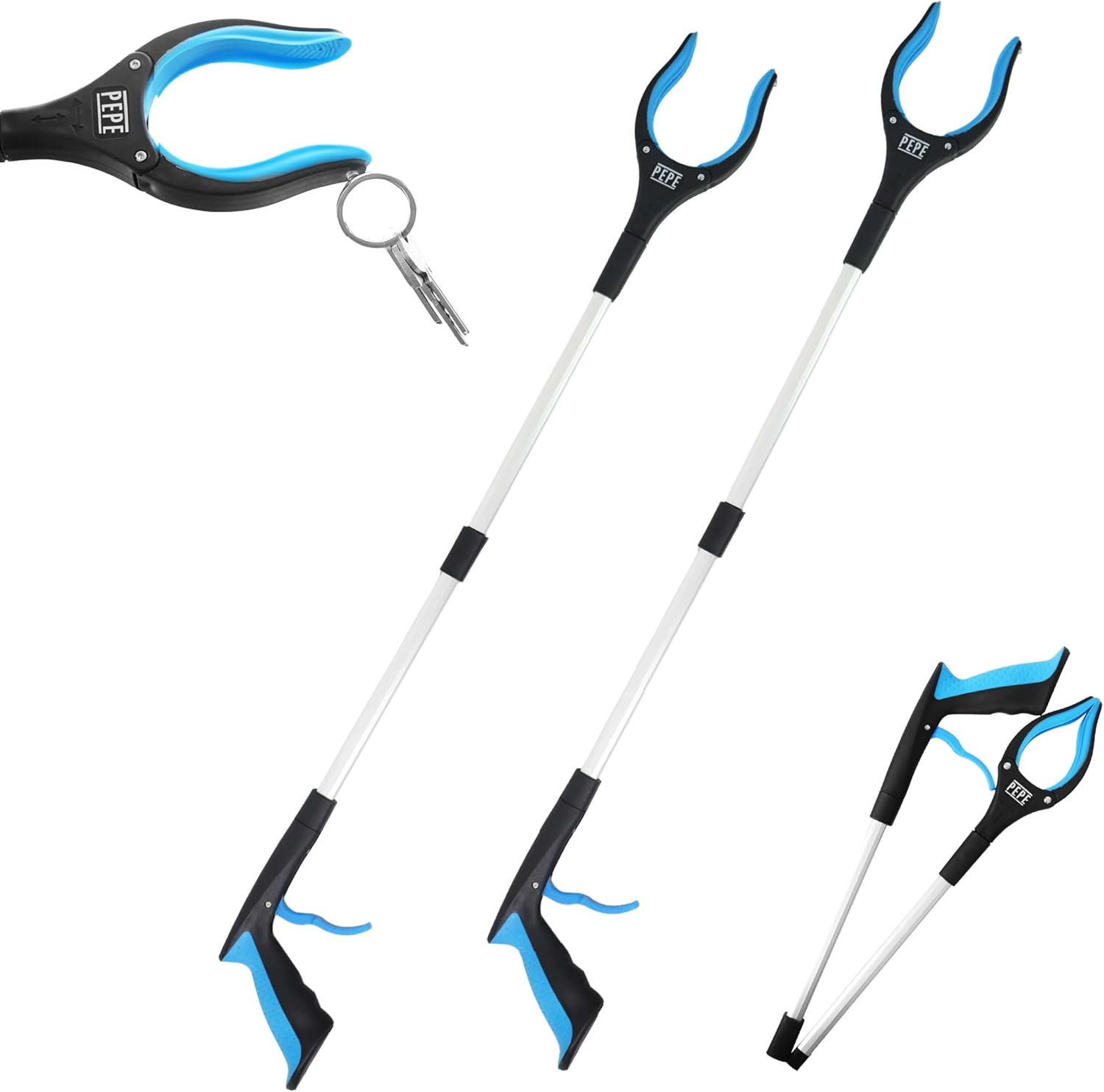 Klappbarer Greifer – 2er-set – Aluminium Und Gummi – Integrierter Magnet Und 360°-drehung – Für Senioren Und Gartenarbeit – 82 Cm