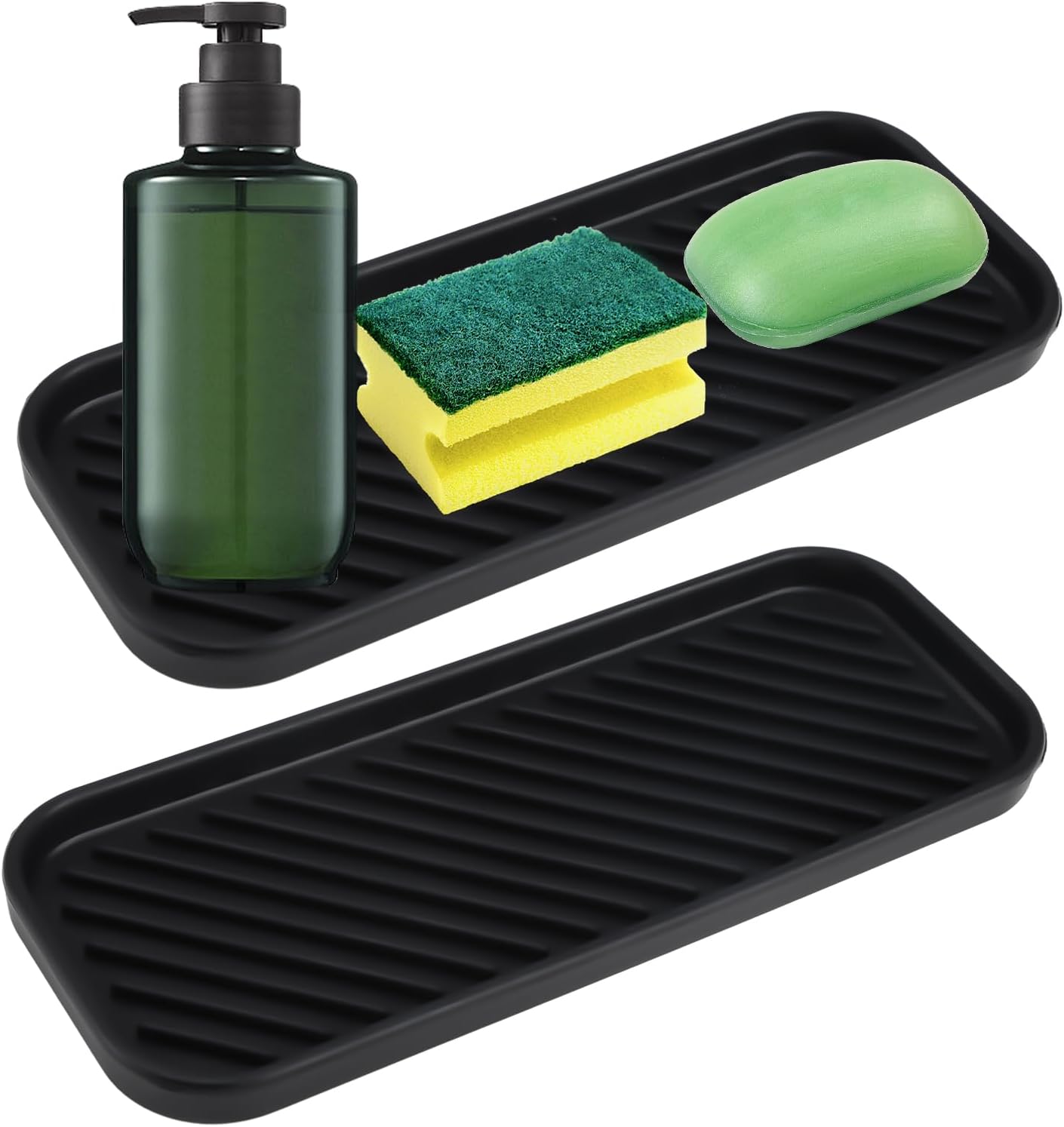 2er-set Silikon-schwammhalter – Rutschfeste, Schwarze Spülbeckenhalterung – Aufbewahrung Für Küche Und Bad – 23 X 9 Cm