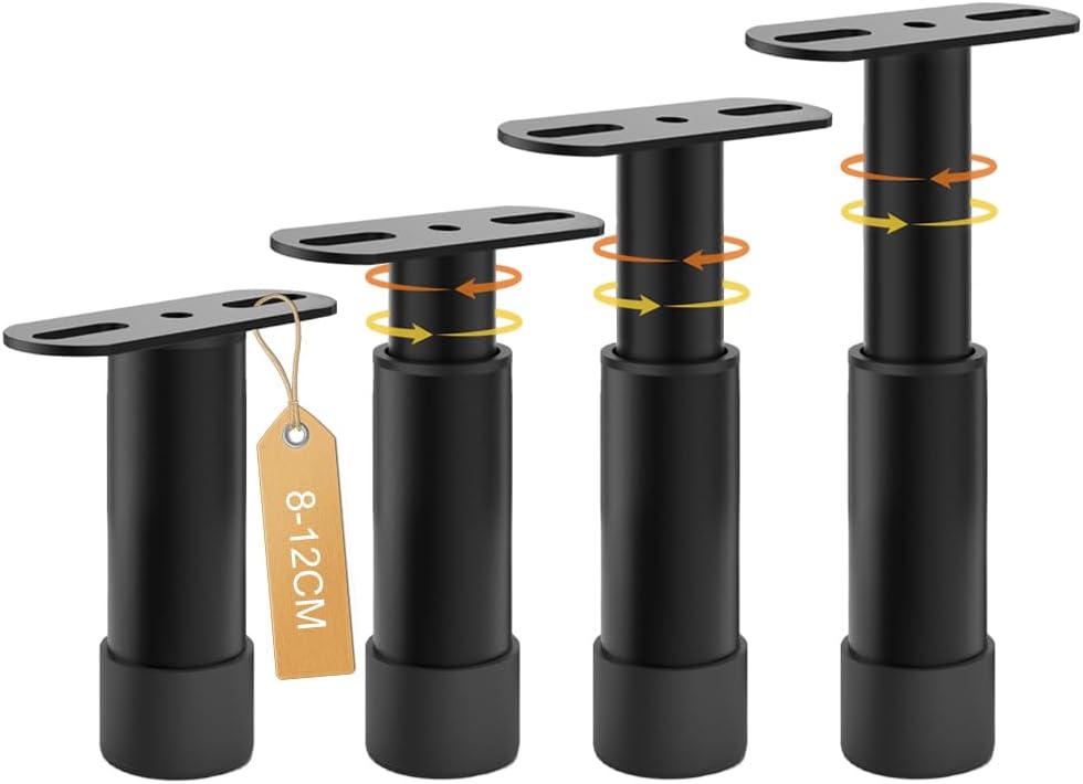 Verstellbare Bettbeine – 4er-set – Robuster Stahl – Höhe 8 Bis 12 Cm – Zentrale Stütze Für Den Bettrahmen – Rahmenverstärkung
