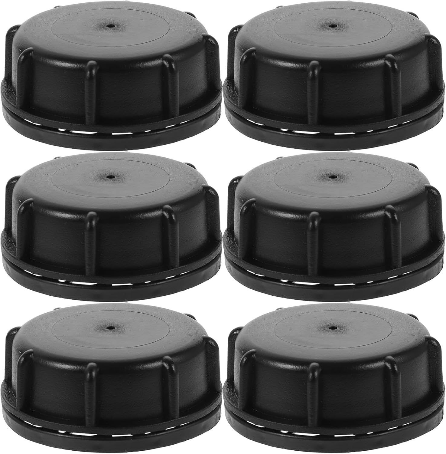 Set Mit 6 Schwarzen Abs-kanisterverschlüssen Mit Grobgewinde, Auslaufsicher Und Mit Belüftung Für Die Sichere Lagerung Und Den Transport Von Benzin.