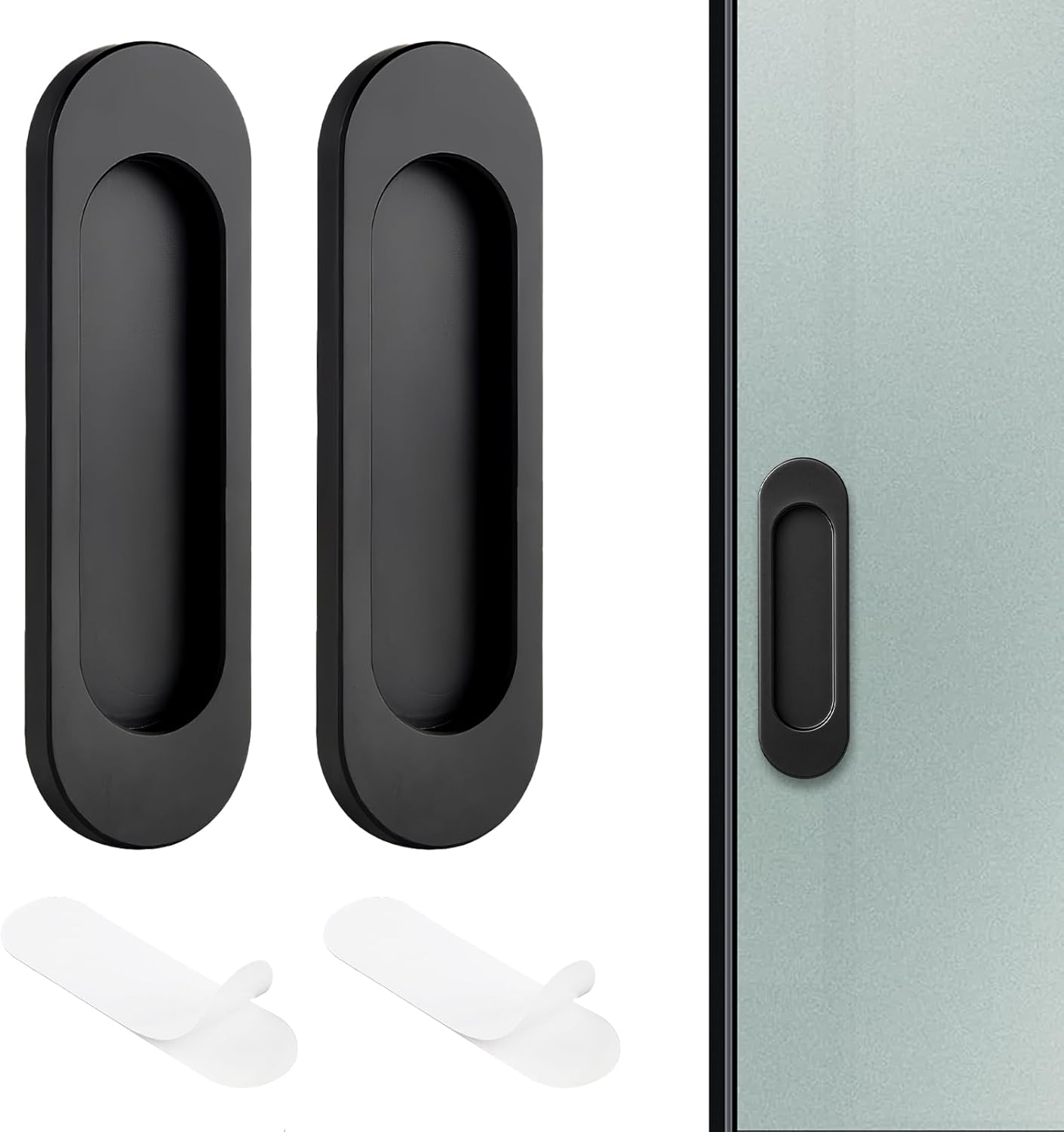 Schiebetürgriff – 2er-set – Schwarze Aluminiumlegierung – Selbstklebende Montage Ohne Bohren – Für Terrassentüren Und Möbel – Ovale Form, 10 Cm