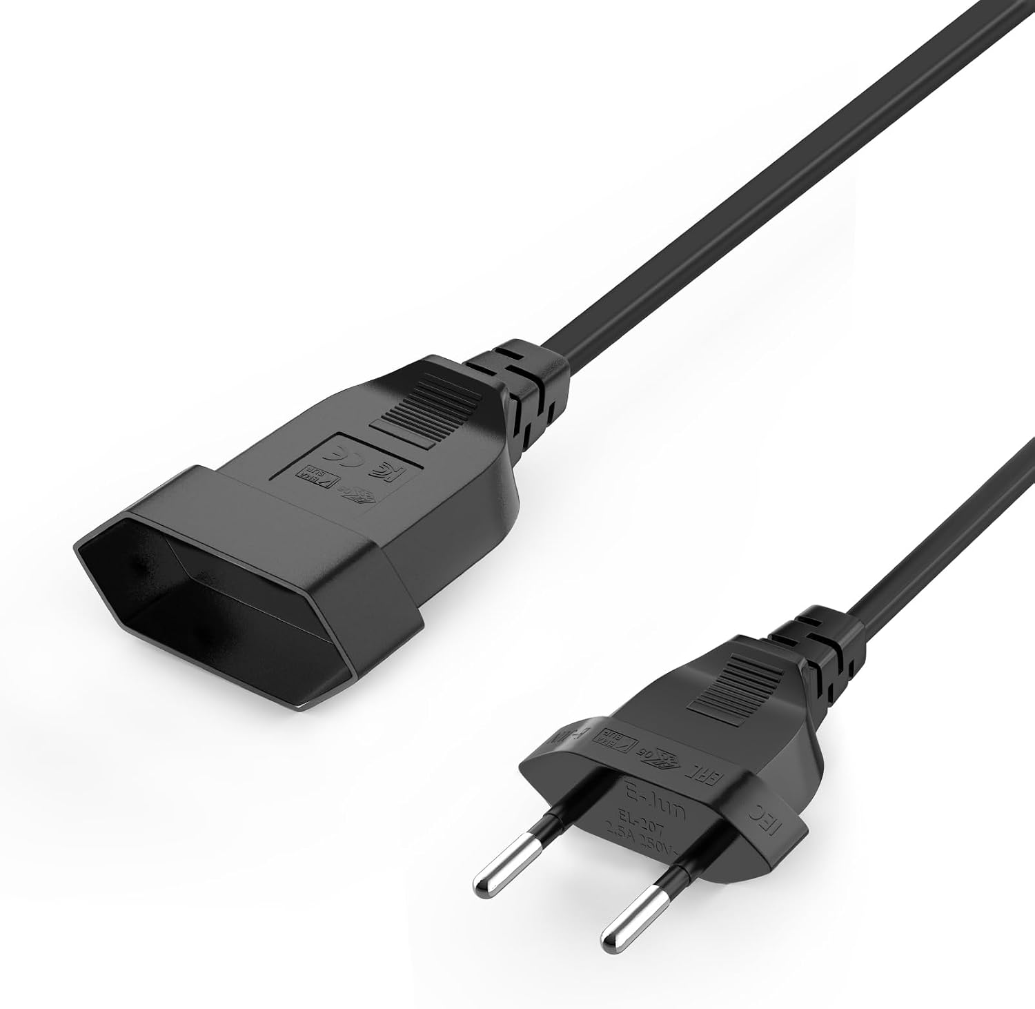Flaches Verlängerungskabel – 1,5 M – Dünnes Schwarzes Kabel – Europäischer Typ-c-stecker – Für Den Innen- Und Außenbereich Geeignet – Büro/wohnzimmer