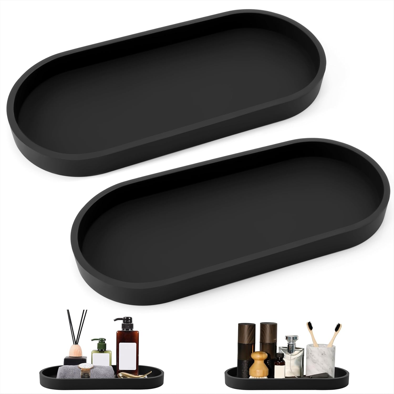 Dekorative Ovale Ablageschale Aus Silikon Für Wohnzimmer, Schlafzimmer, Waschbecken, Badewanne, Küche, 2 Stück, Schwarz