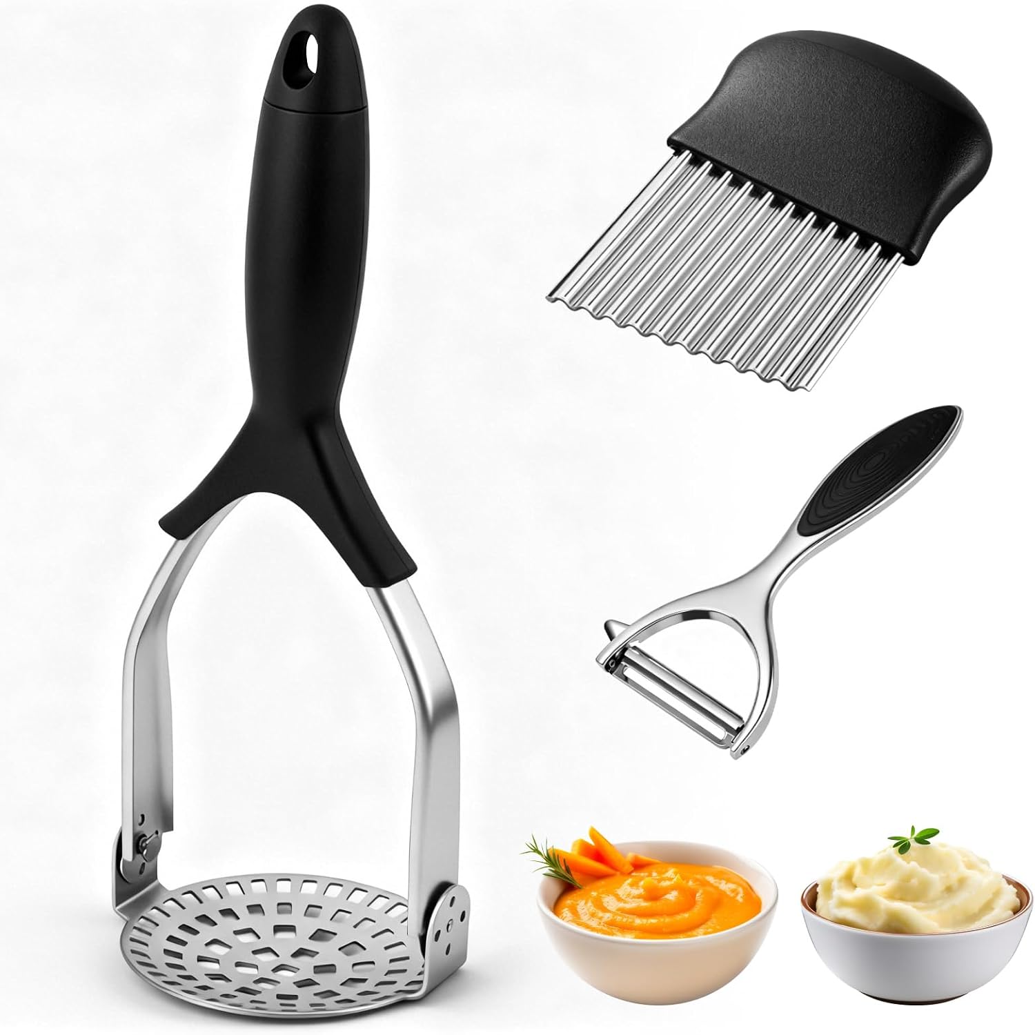 Kartoffelstampfer – 3er-set – Edelstahl – Rutschfester Griff – Für Gemüse Und Obst – Für Den Täglichen Gebrauch