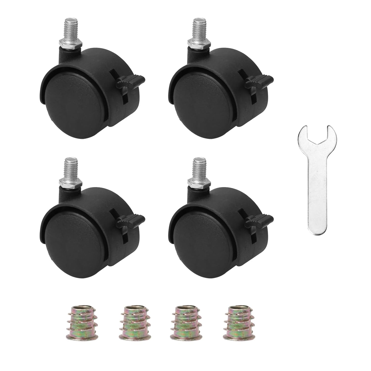 Möbelrollen Mit Bremsen – 4er-set – Schwarzes Nylon – M7,5-gewinde – Für Stühle Und Tische – 40 Mm Durchmesser