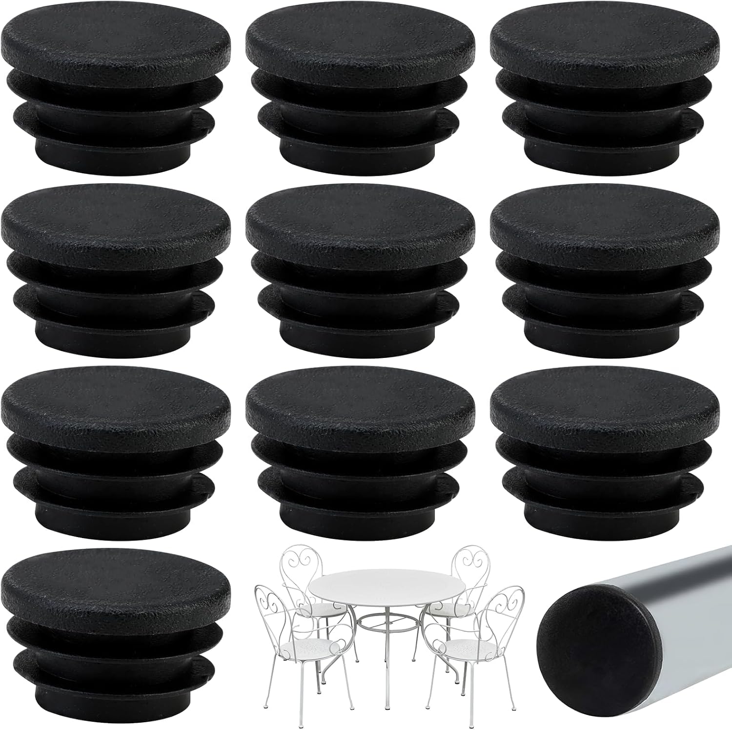 Packung Mit 10 Lattenendkappen Ø 25/22/20 Mm - Schwarzes Polyethylen - Vielseitig Einsetzbar, Robuste Kunststoffrohrabdeckungen, Schutzkappen, Stuhlgleiter (25 Mm)