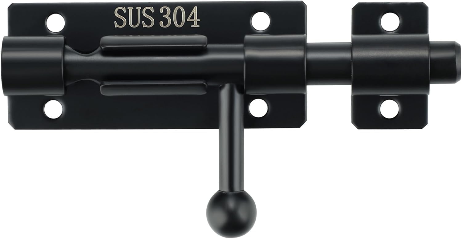 Schieberiegelschloss – 1 Stück – Edelstahl 304, Schwarz – Abschließbar – Für Garagentore (außenbereich) – 106 Mm