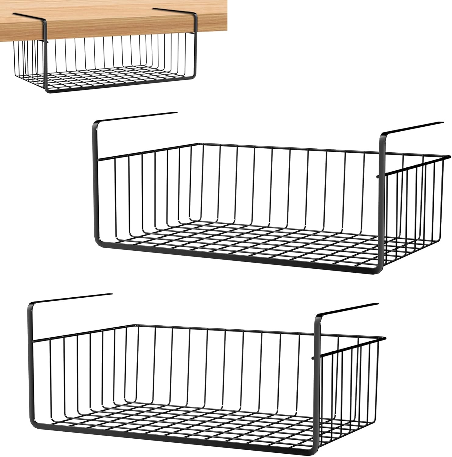 Set Mit 2 Hängenden Metallkörben – Stabile Aufbewahrung Unter Regalen – Platzsparender Organizer Für Küche Und Bad – 40 X 25 X 15 Cm