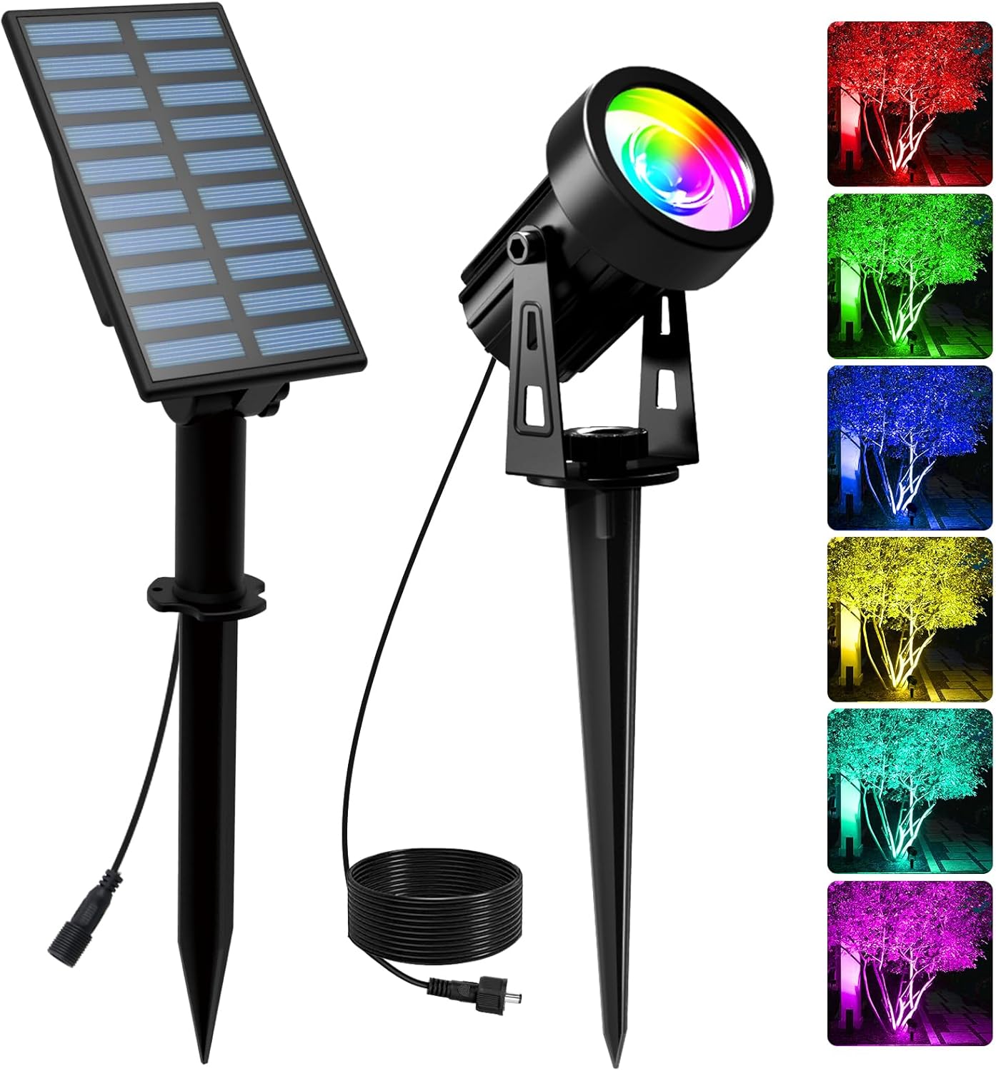 Solar-außenstrahler – 1 Stück – Ip65-kunststoff – Rgb-beleuchtung (6 Farben) – Garten, Terrasse, Einfahrt – 3 M Kabel