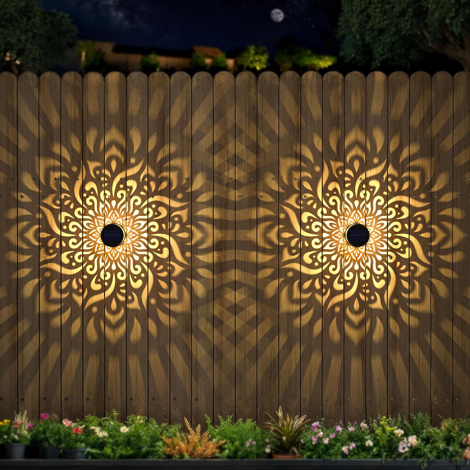 Solarleuchten Für Den Außenbereich – 4er-set – Schwarzes Metall – Mandala-design – Wasserdicht (ip55) – Für Gartenzäune Und Mauern