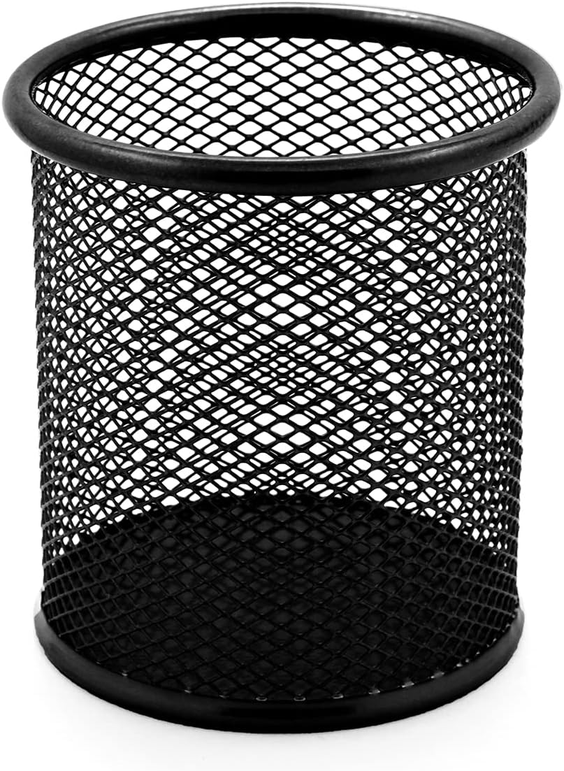 931102 Schreibtisch-stiftehalter Aus Metallgewebe, Runder Schwarzer Stiftehalter