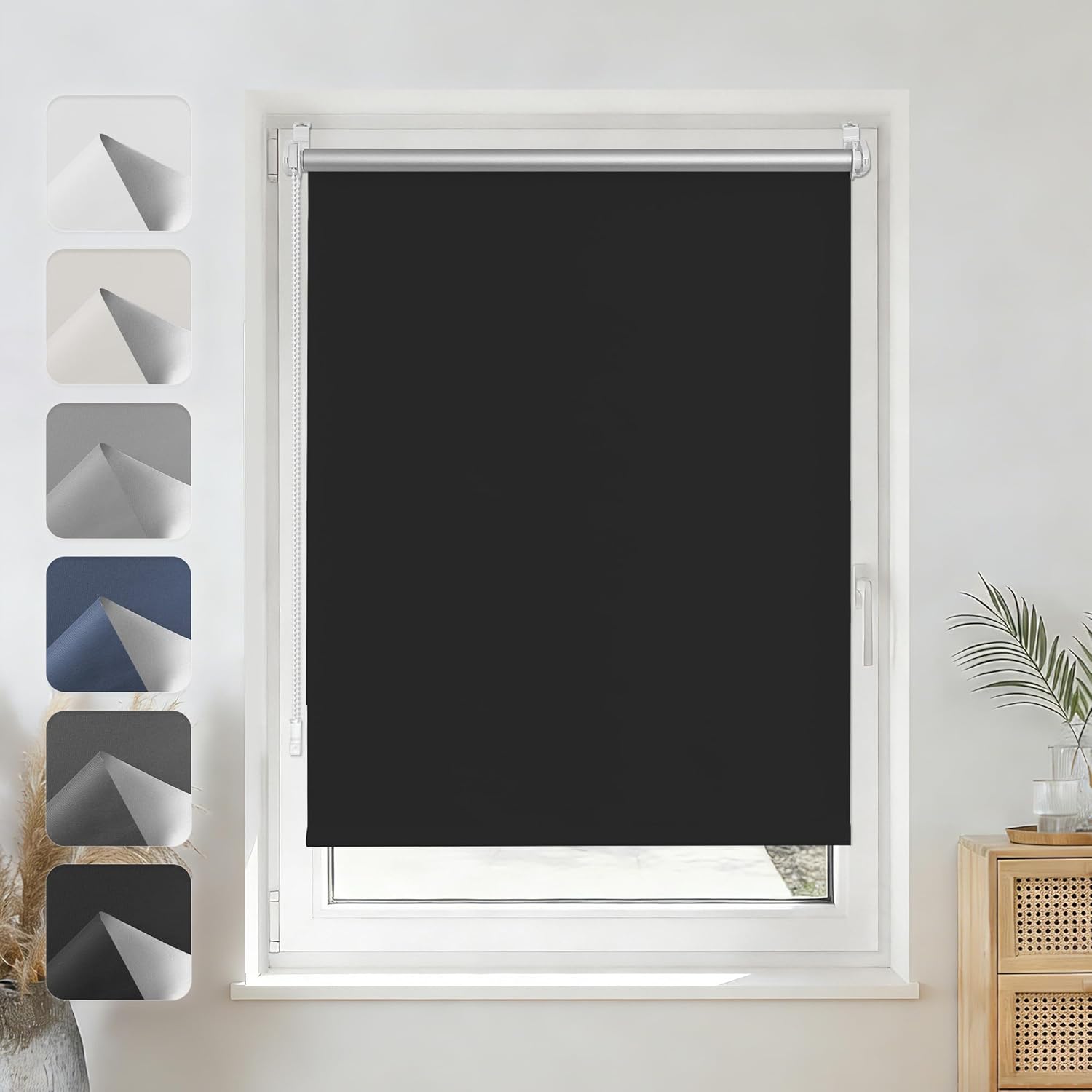 Verdunkelungsrollo – 1 Stück – Thermogewebe, Schwarz – 100 % Sonnenschutz – Keine Bohrung Erforderlich – Wohnzimmer, Schlafzimmer, Büro – 50 X 100 Cm