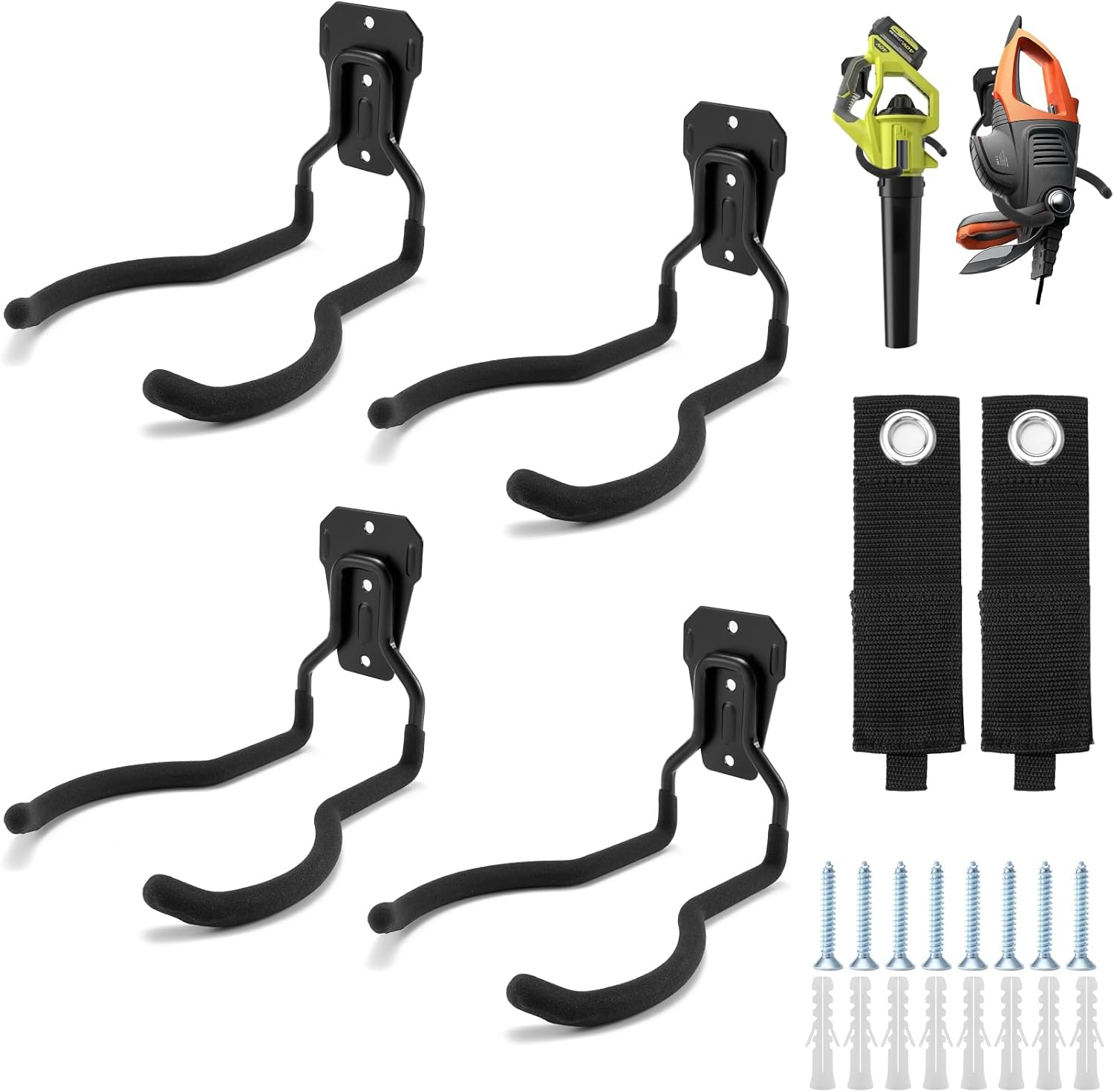 Wandmontierter Gartengerätehalter – 4er-set – Pvc-beschichteter Stahl – Tragkraft 30 Kg – Für Garage Und Schuppen – Schwarz