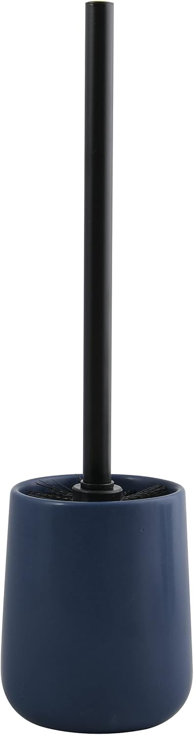 Wc-bürste Mit Halter – 1 Set – Keramik Und Silikon – Hygienische Reinigung – Modernes Badezimmer – Mattdunkelblau, 10,4 X 38,8 Cm