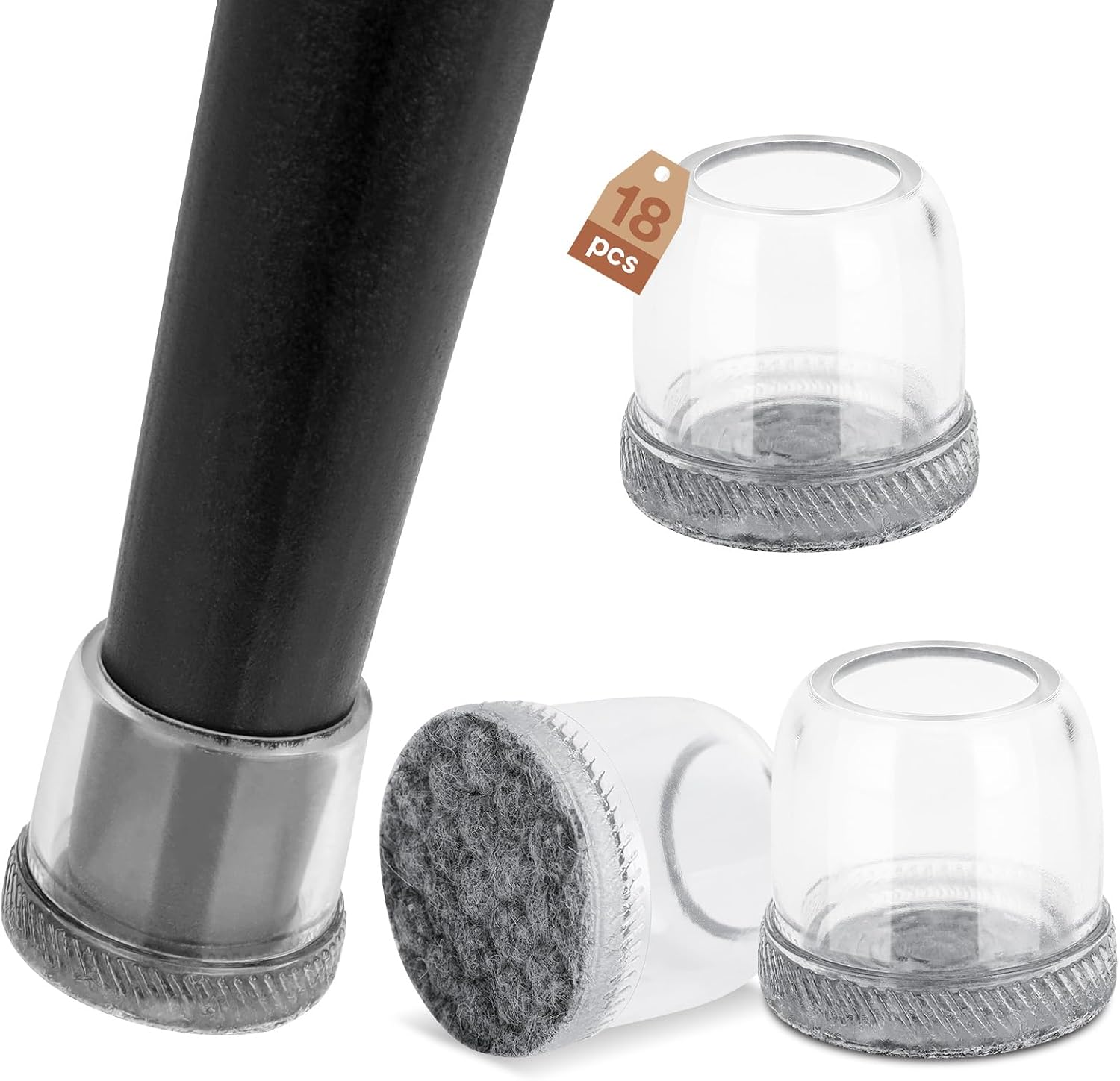 18 Stuhlgleiter – 18er-pack – Tpe Und Filz – Kratzfeste Bodenschoner – Für Parkett- Und Fliesenböden – Transparent, 19–25 Mm
